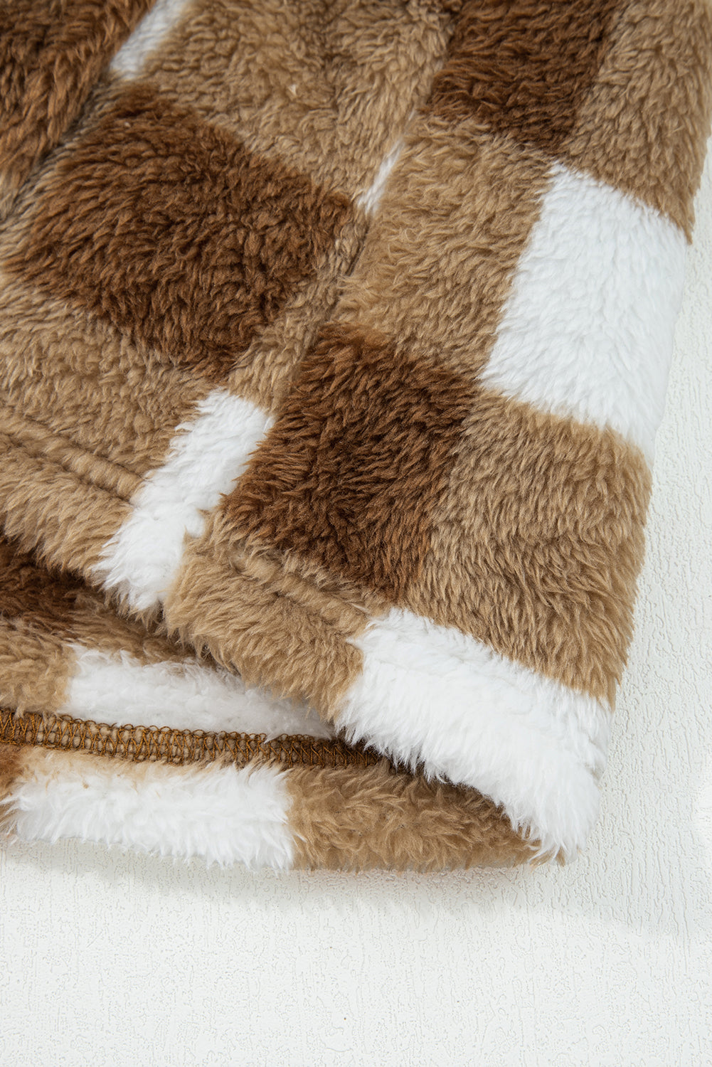 Checkered Sherpa Loose Knit Cardigan with Pockets