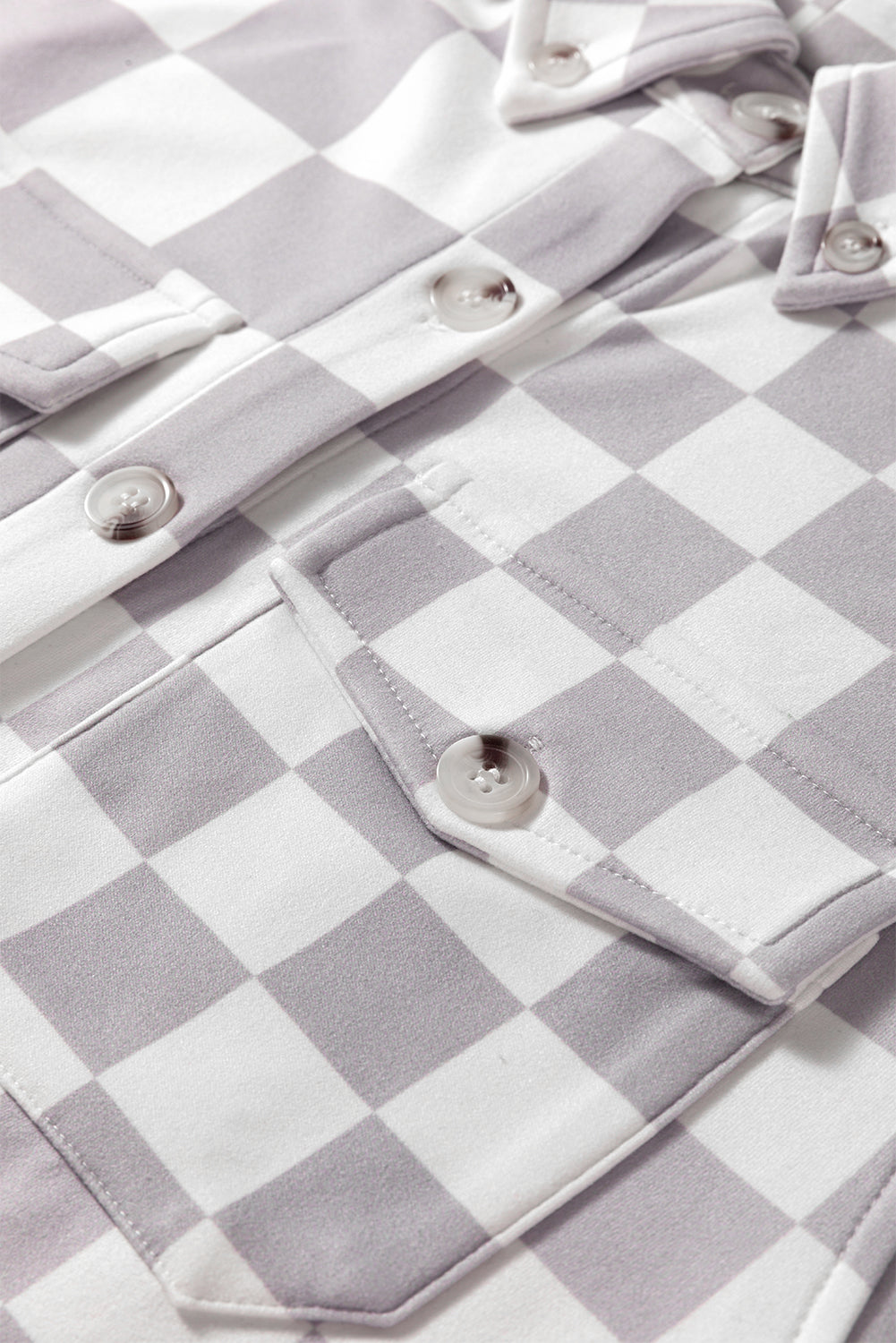 Checkerboard Flap Pocket Button Front Shacket