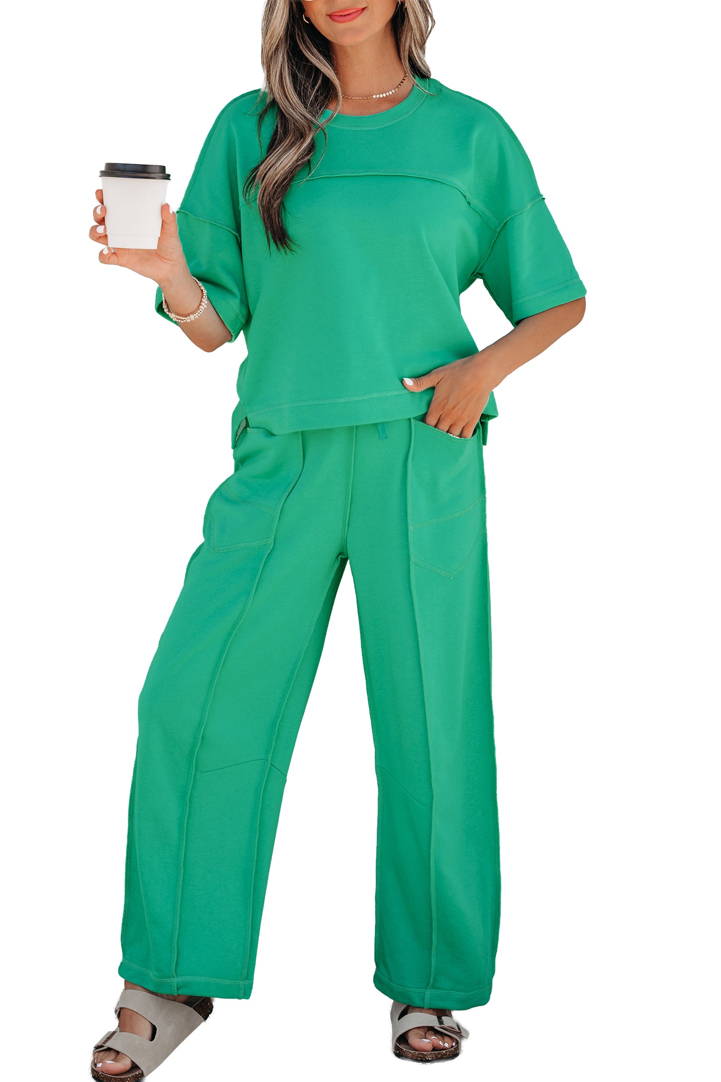 Drop Shoulder Boxy Tee & Barrel Pants Two-Piece Set | S–XL | 5 Colours
