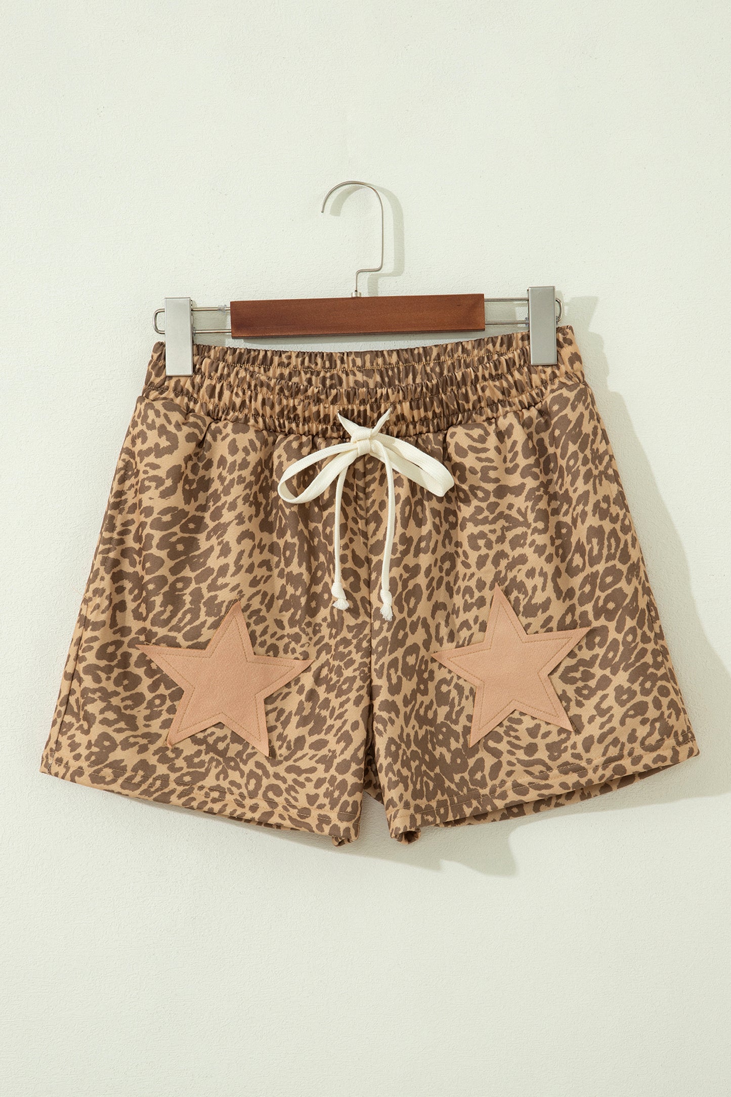 Khaki Leopard Star Patch Shorts Women S–XL