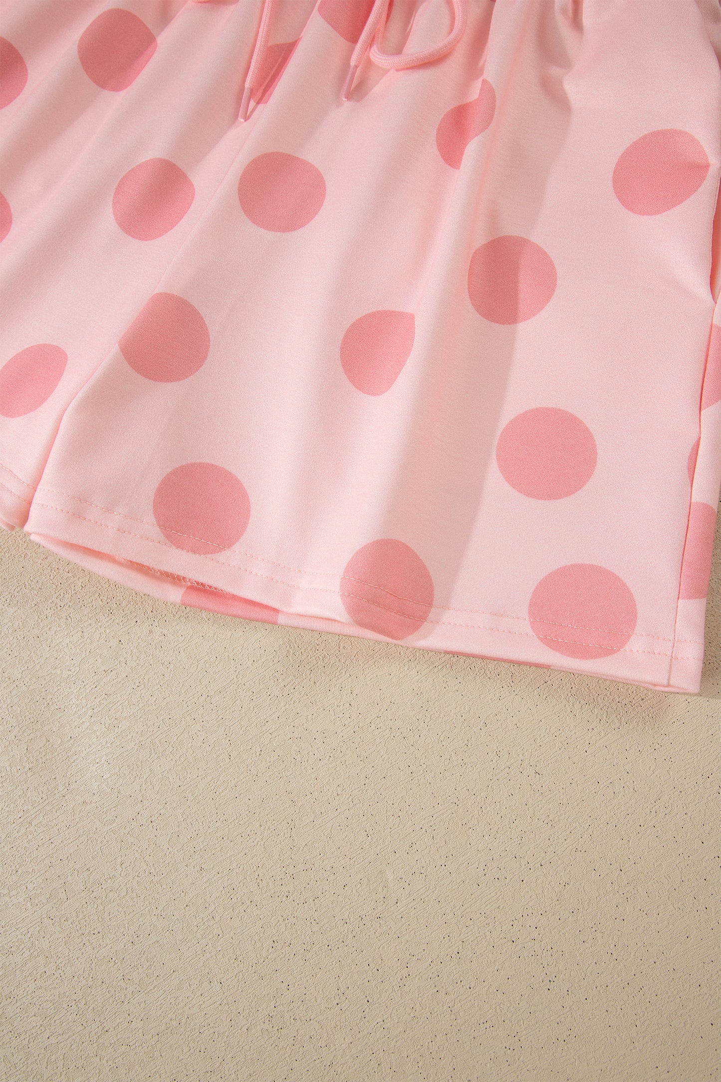 Polka Dot Drop Shoulder Tee & Drawstring Shorts Set