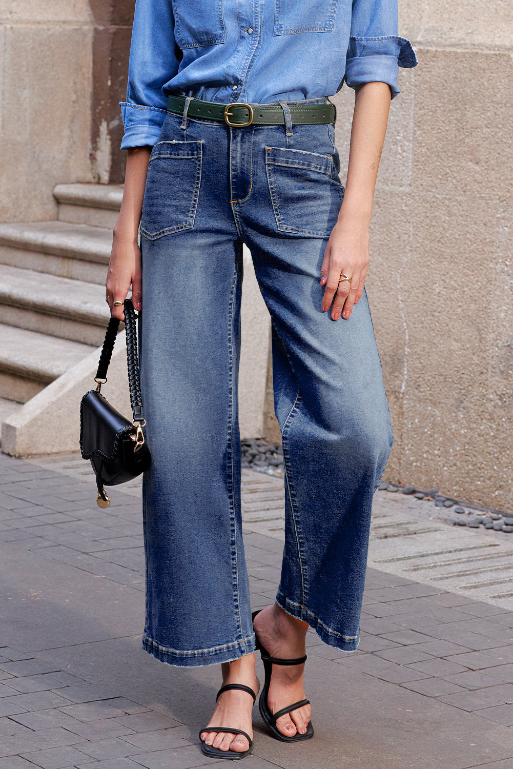 Blue Minimalist Patch Pocket Shift Jeans