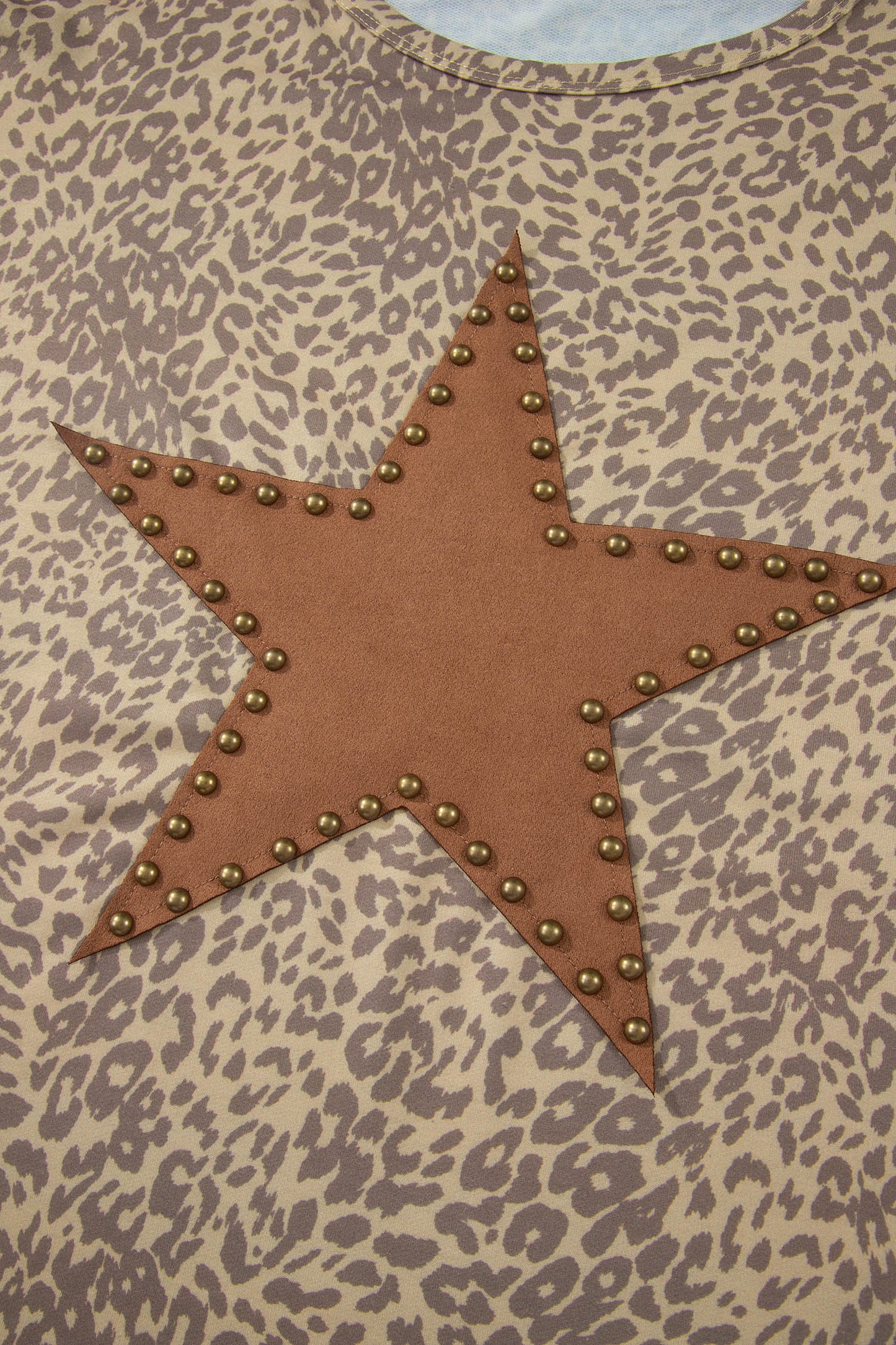 Leopard Print Retro Tee Studded Star Patch Loose Fit Women S–XL