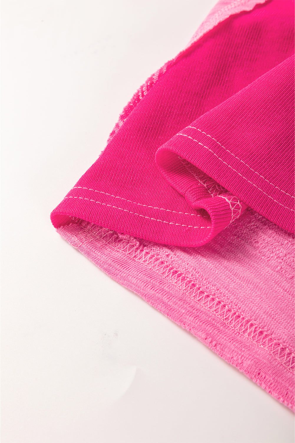 Pink Contrast Patchwork 3/4 Sleeve V-Neck Loose Blouse