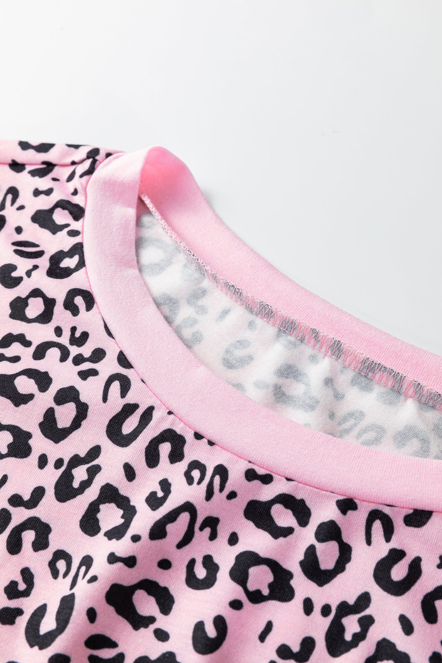 Leopard Stripe Patchwork Side Slit Short Sleeve Top