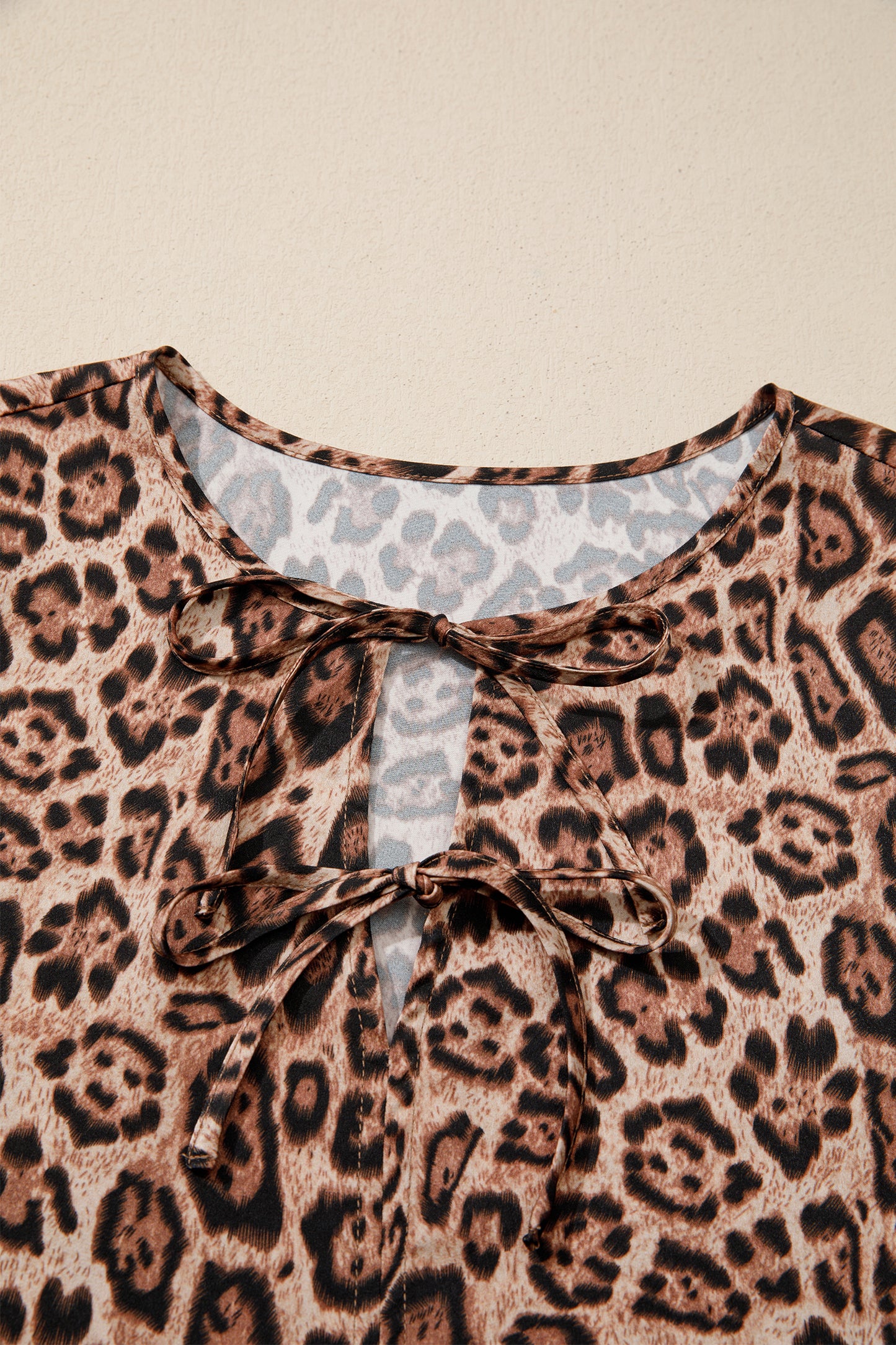 Brown Leopard Print Bow Tie Puff Sleeve Blouse