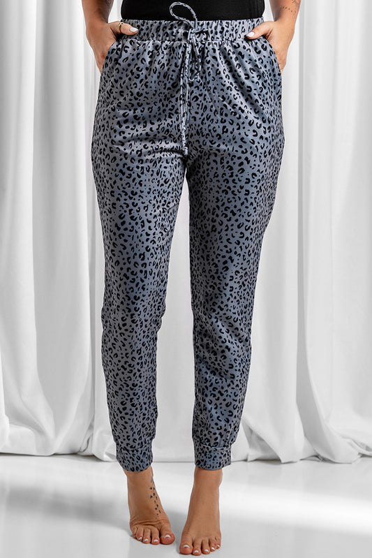 Leopard Print Joggers Women Grey S–4XL