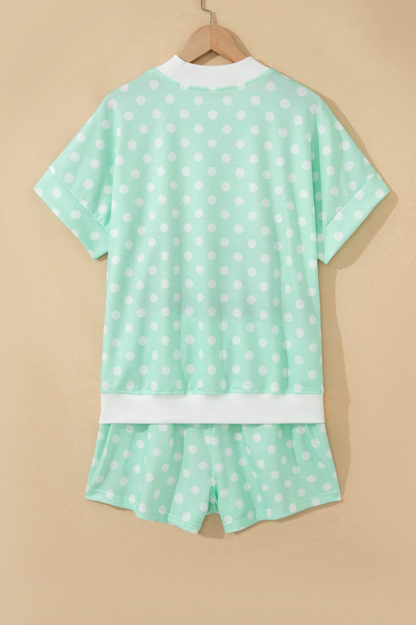 Polka Dot Mock Neck Two-Piece Short Set Women S–XL