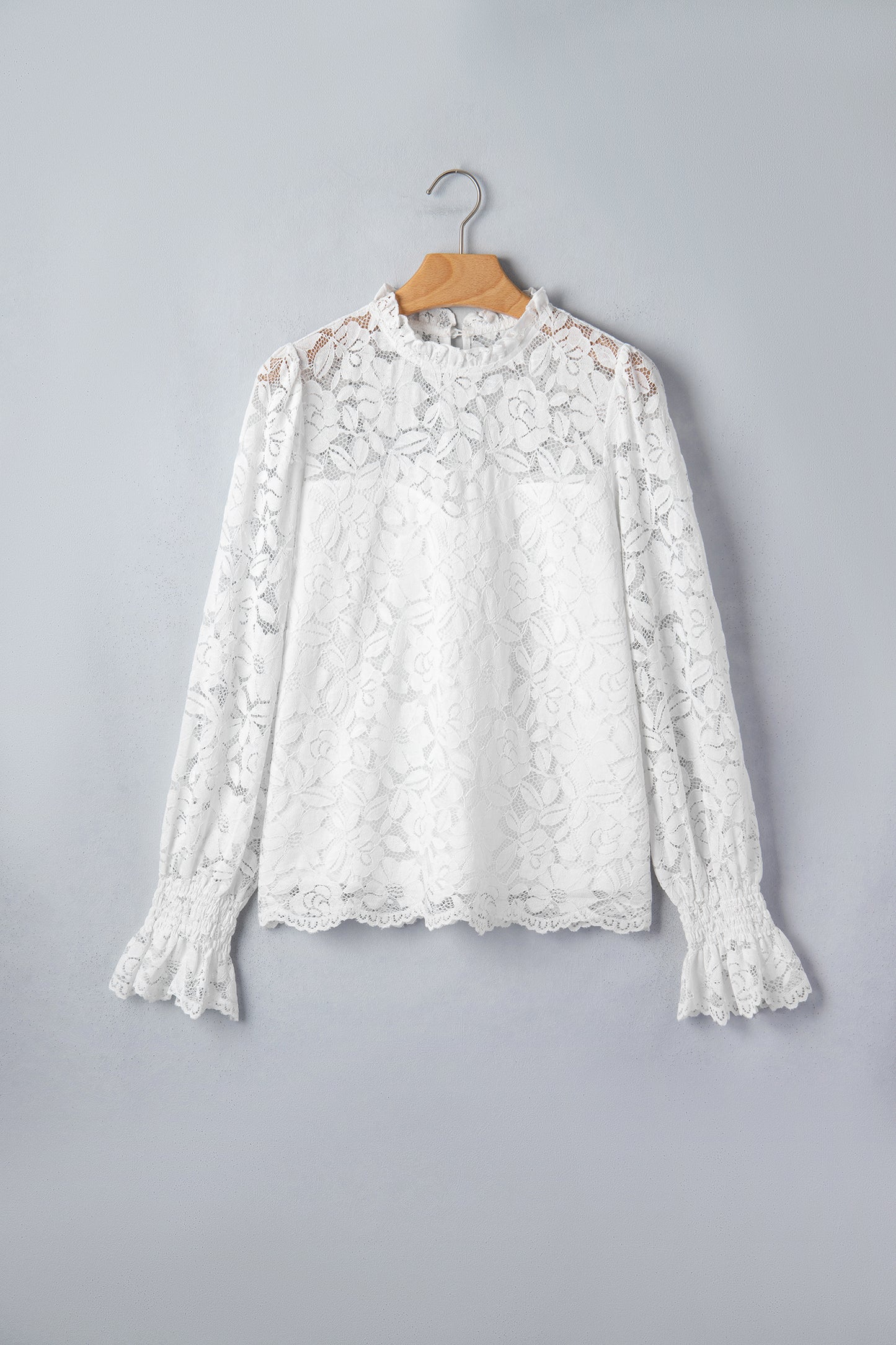 White Sheer Lace Ruffle Sleeve Blouse Women S–XL