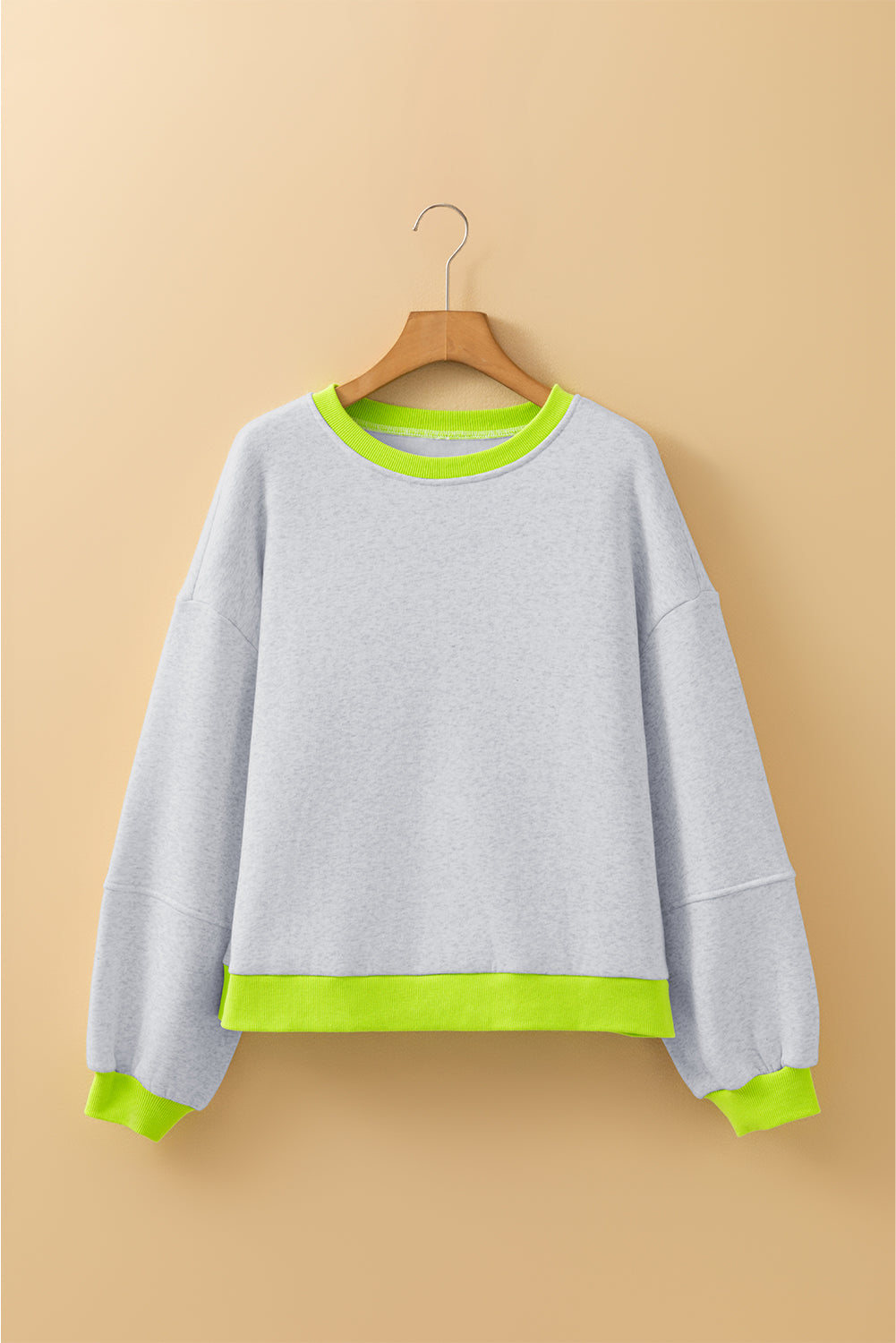 Contrast Banding Patchwork Puff Sleeve Sweatshirt