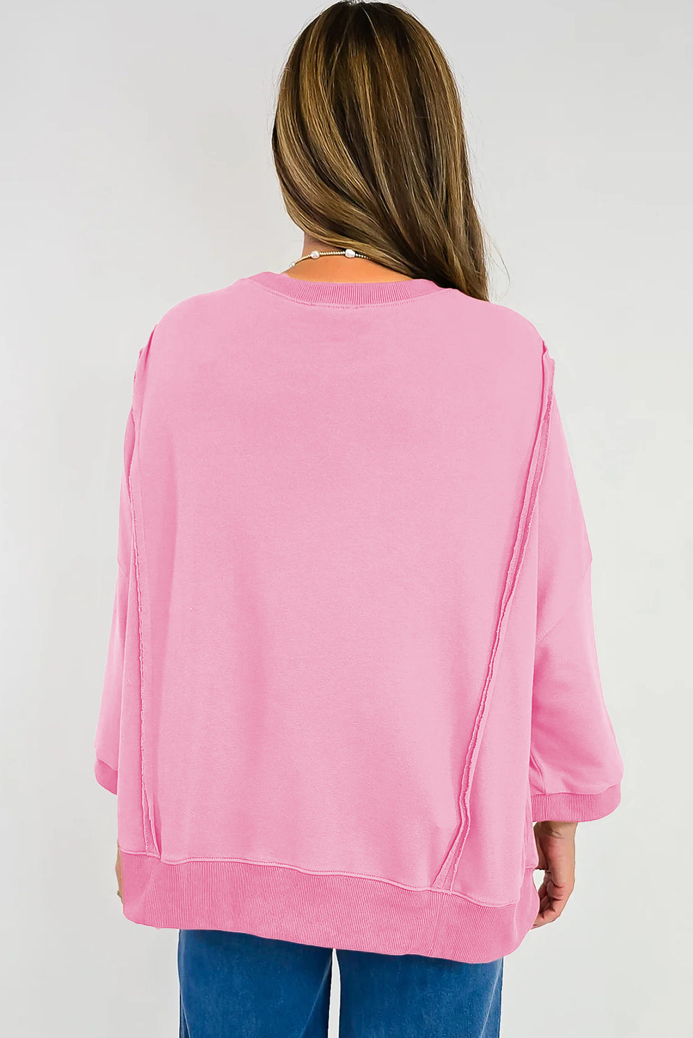 Floral Bow Patch Baggy Sweatshirt in Pink