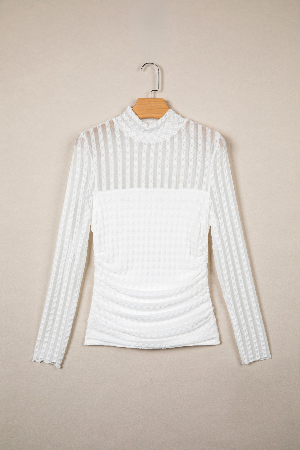 Beige Sheer Lace Mock Neck Long Sleeve Top Women S to XL