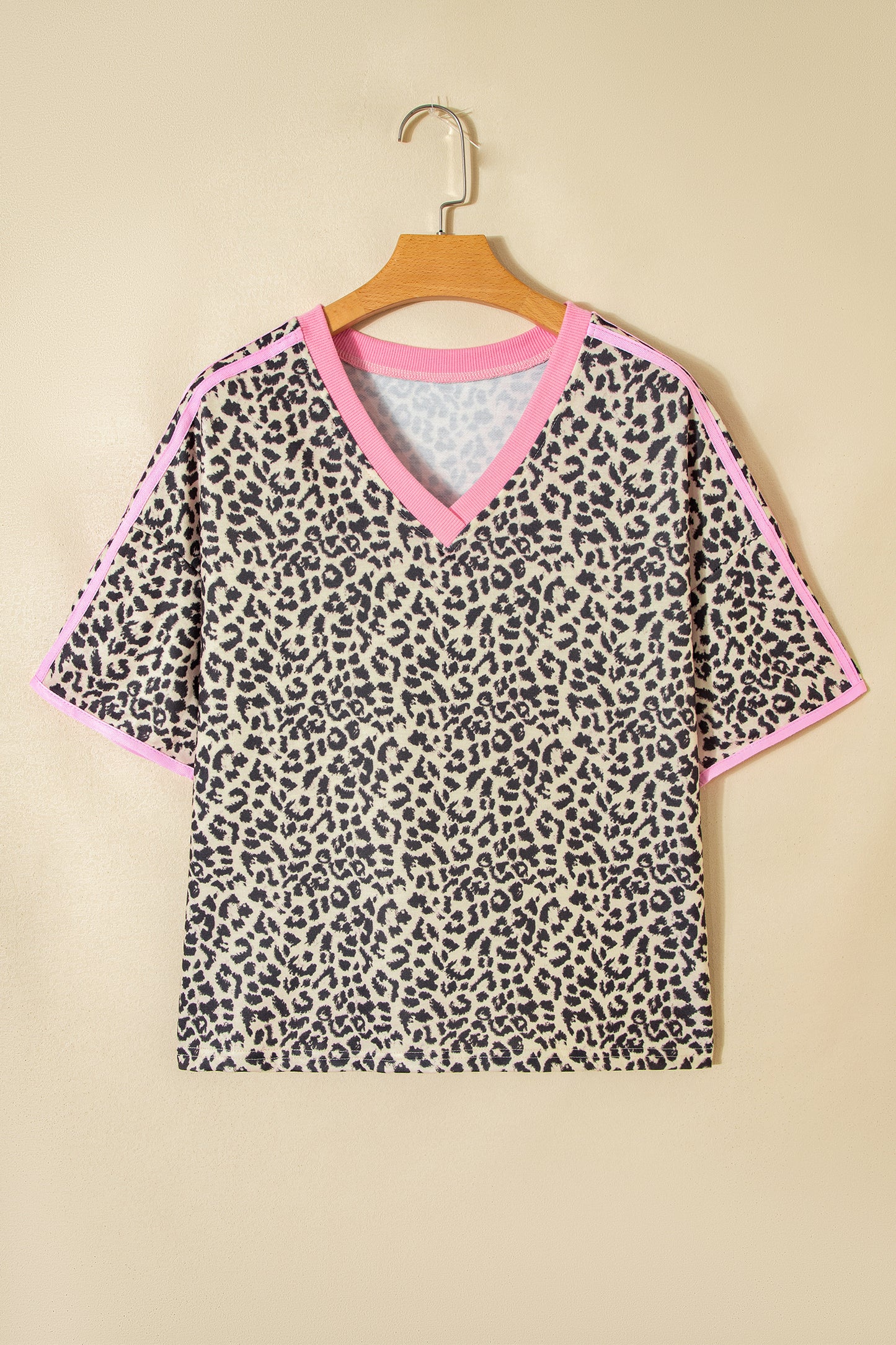 Leopard Print Varsity Stripe V-Neck Top