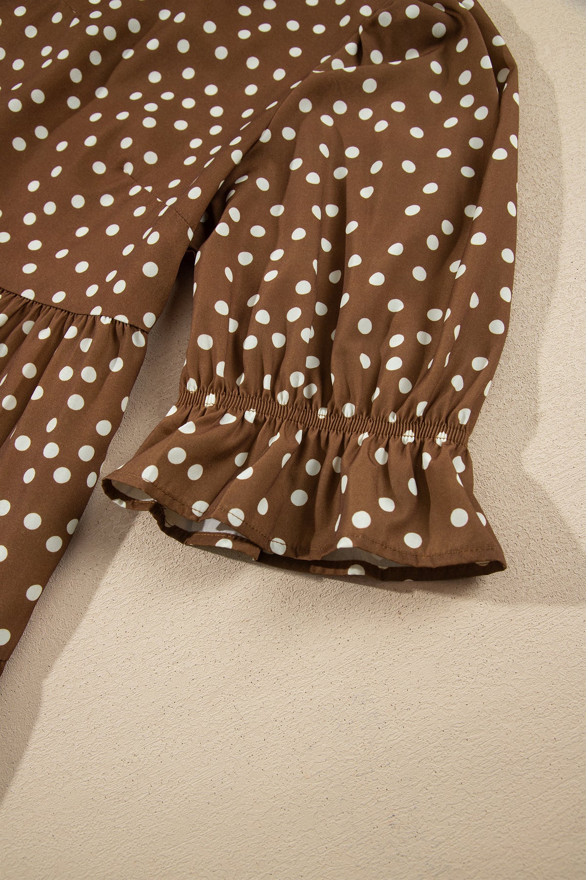 Plus Size Brown Polka Dot Long Sleeve V-Neck Shift Dress 1X to 4X