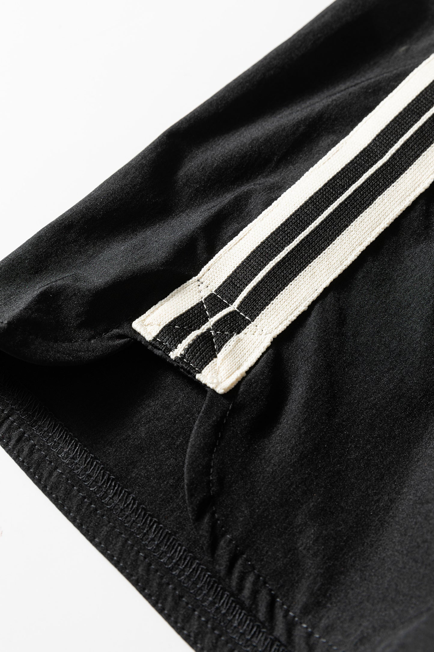 Black Varsity Stripe Elastic Waist Athleisure Shorts