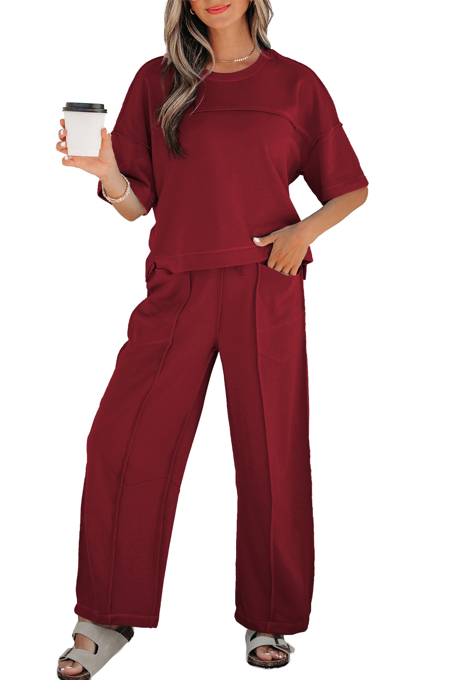 Drop Shoulder Boxy Tee & Barrel Pants Two-Piece Set | S–XL | 5 Colours