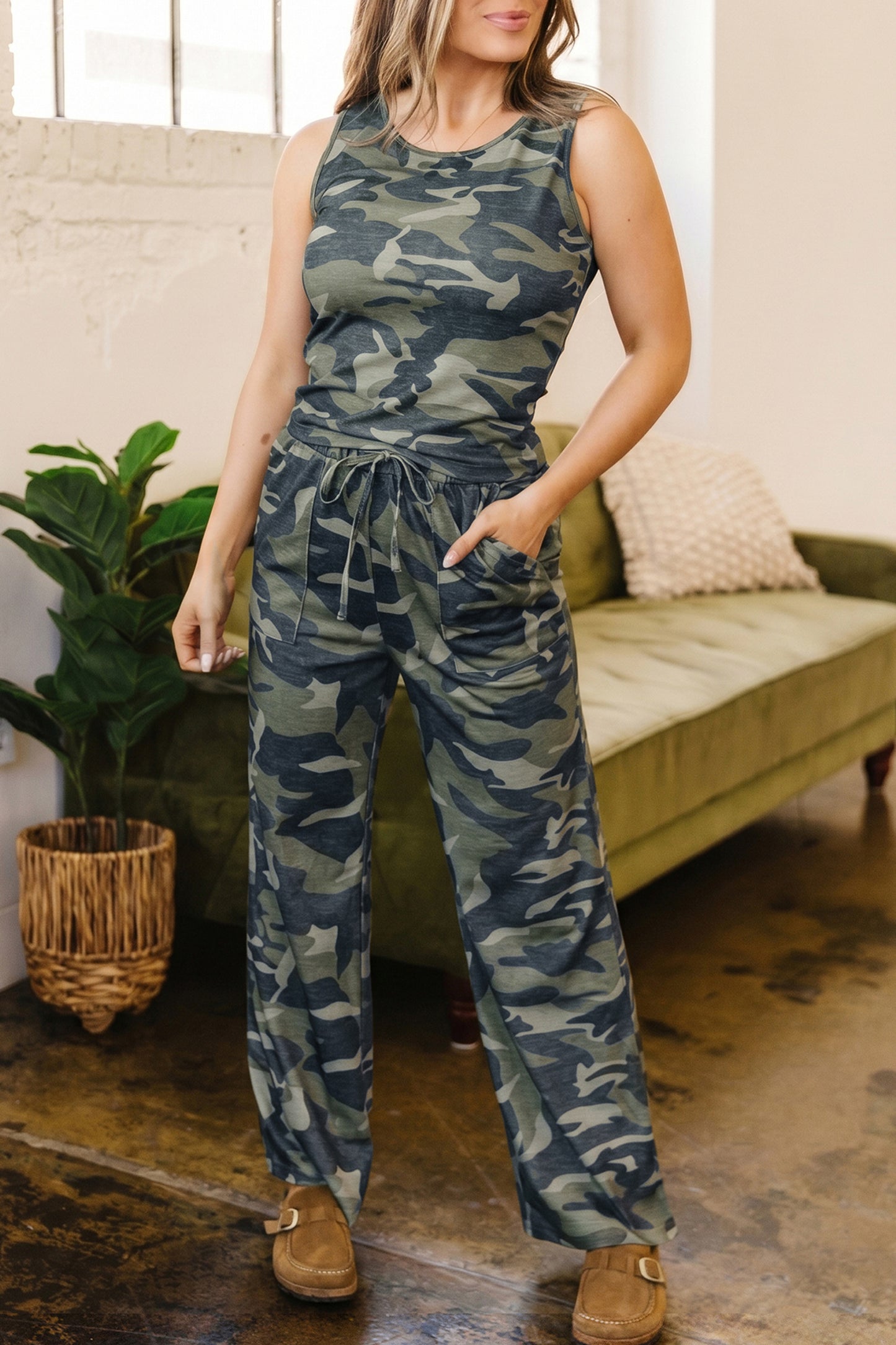 Camo Print Slim Tank & Pant Set Women S–XL