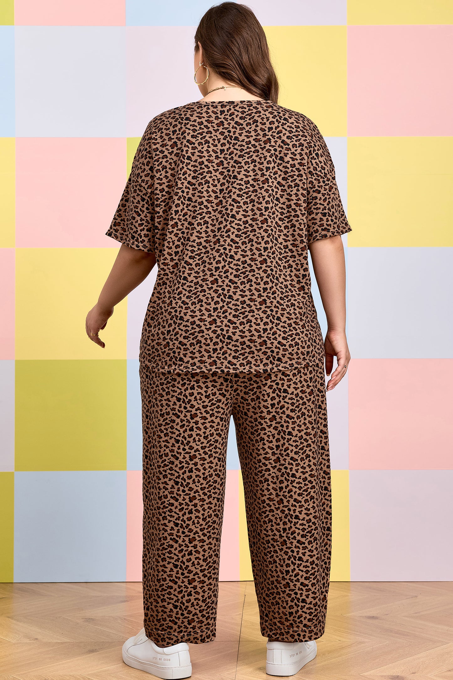 Plus Size Leopard Print Loose Top and Pleated Pants Set Women 1X–4X