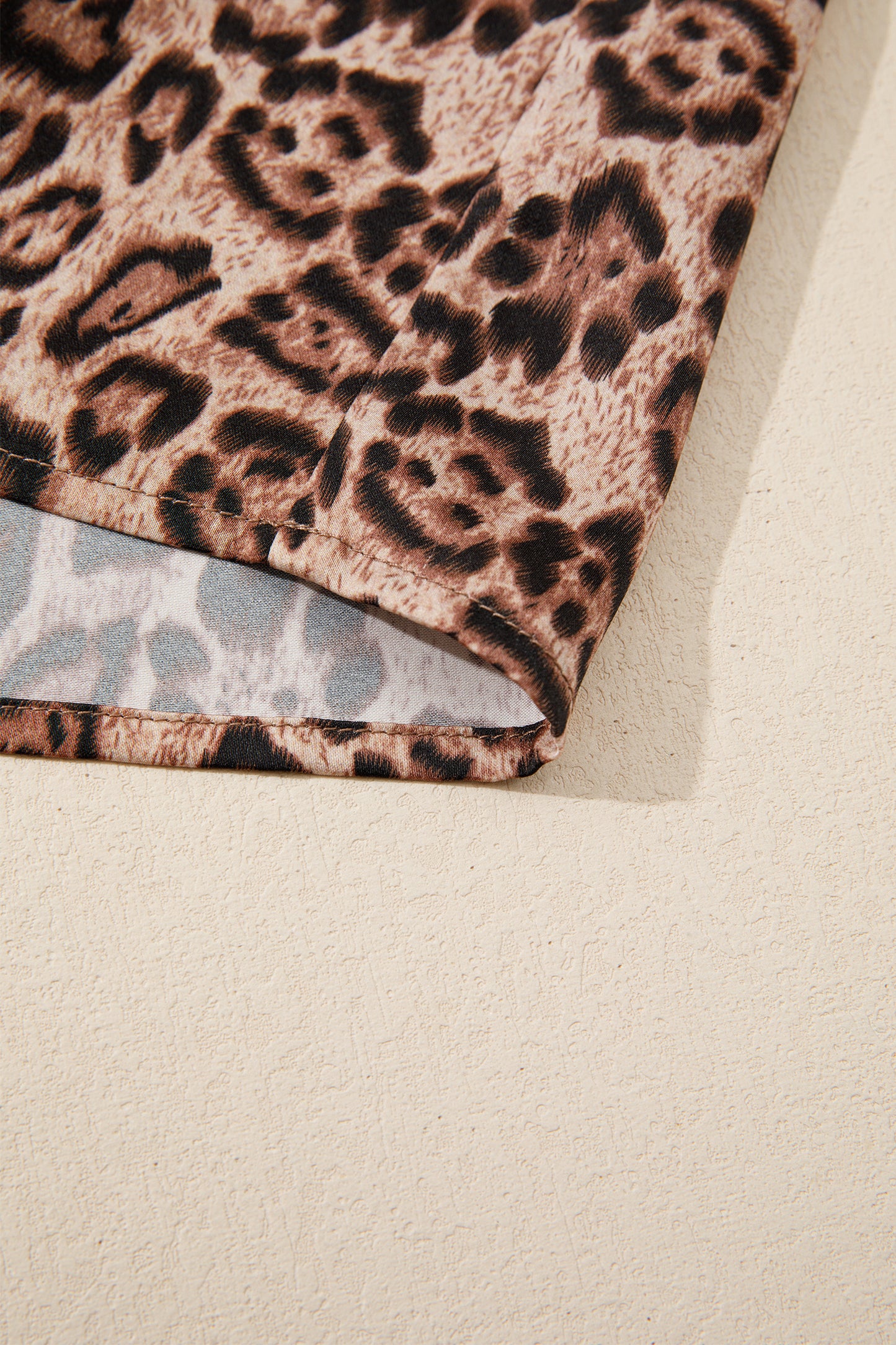 Brown Leopard Print Bow Tie Puff Sleeve Blouse
