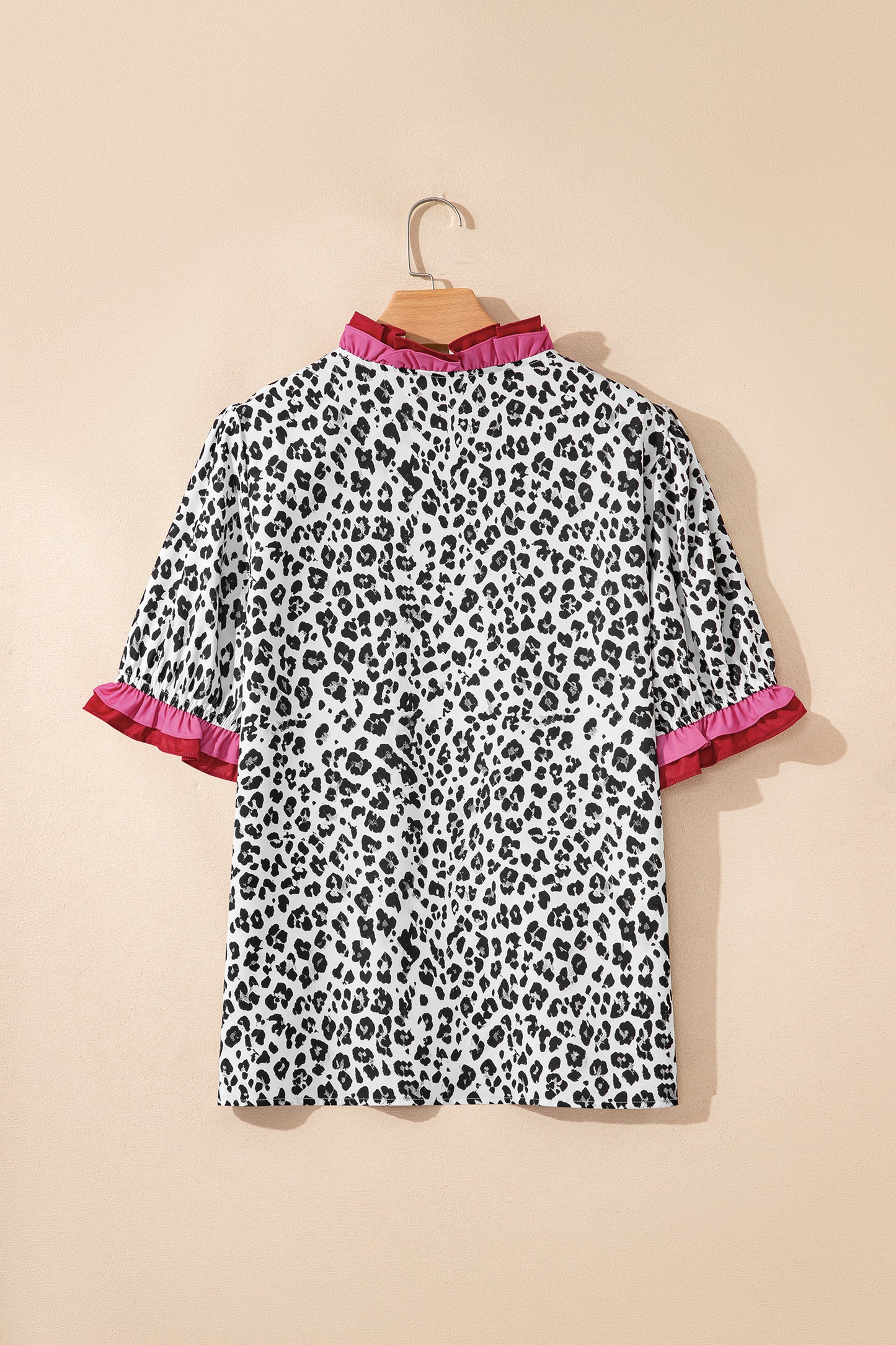 Leopard Print Ruffle Trim V-Neck Blouse