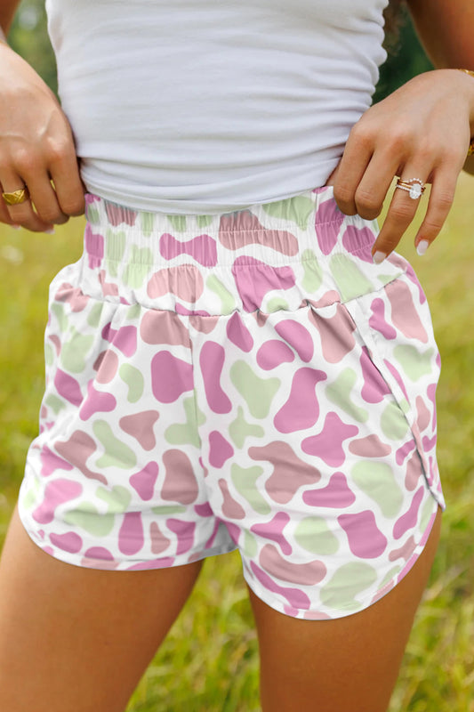 Camo Print Shirred High Waist Athleisure Shorts | S–XL