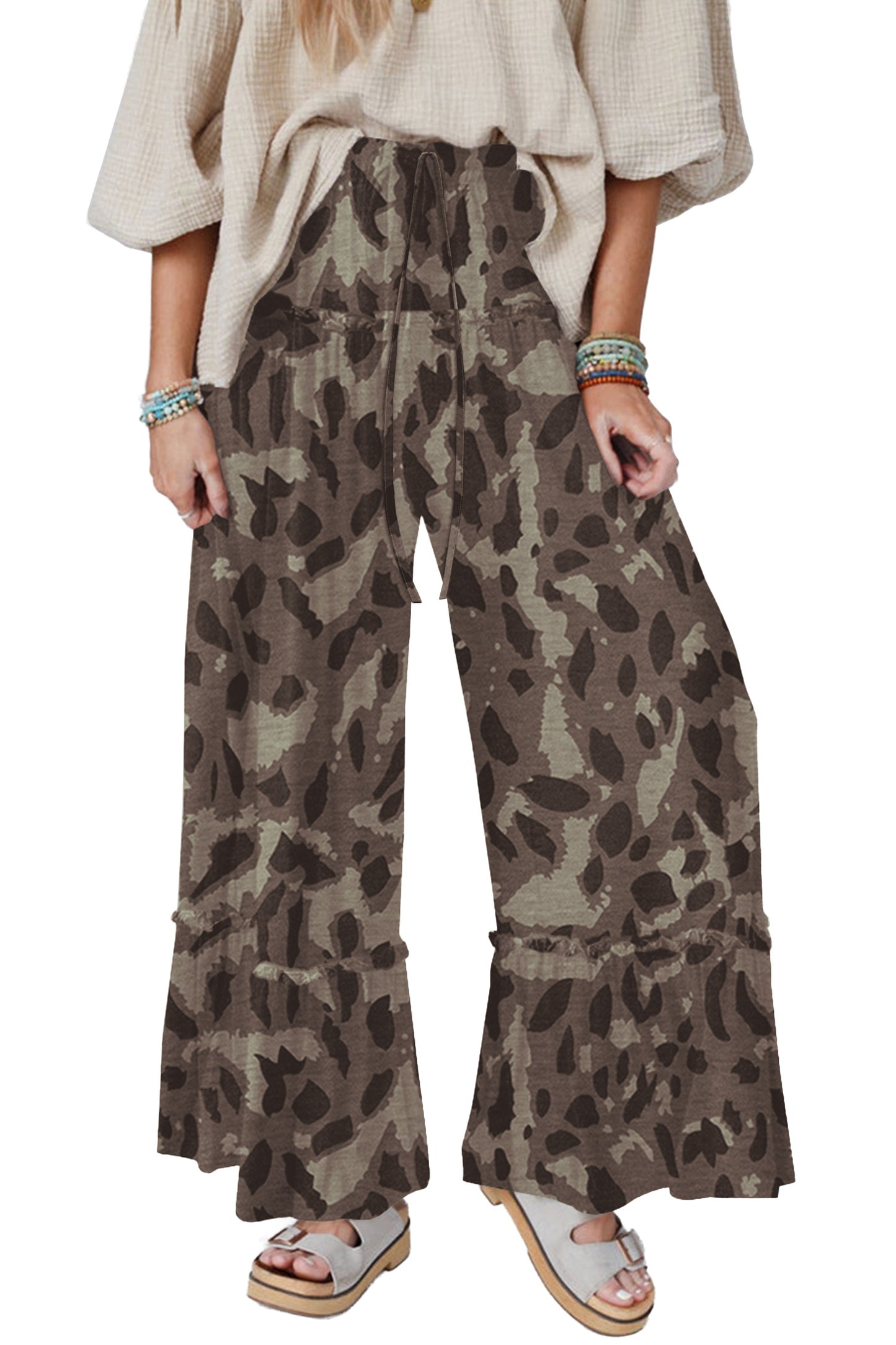 Camo Print Wide Leg Pants Women S–XL