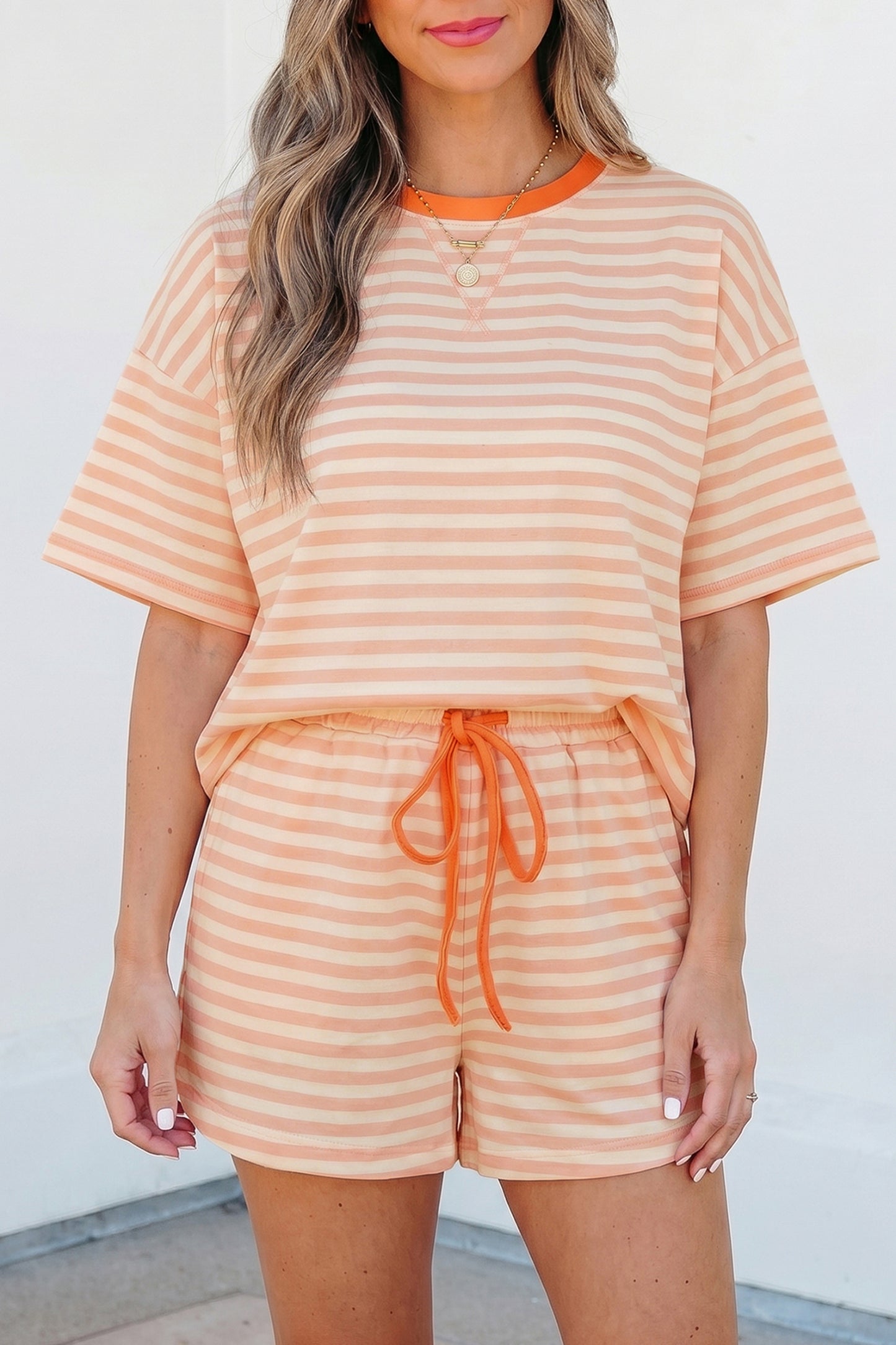 Striped Matching Set Tee & Shorts Women S–XL