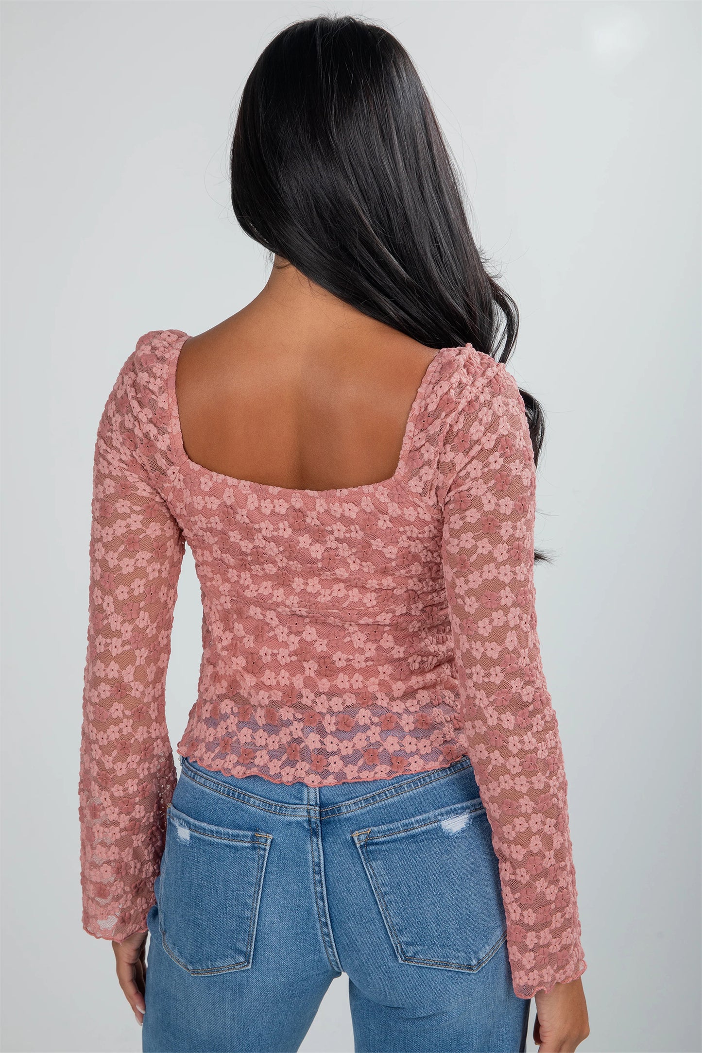 Floral Lace Square Neck Blouse Women S–XL – Rose