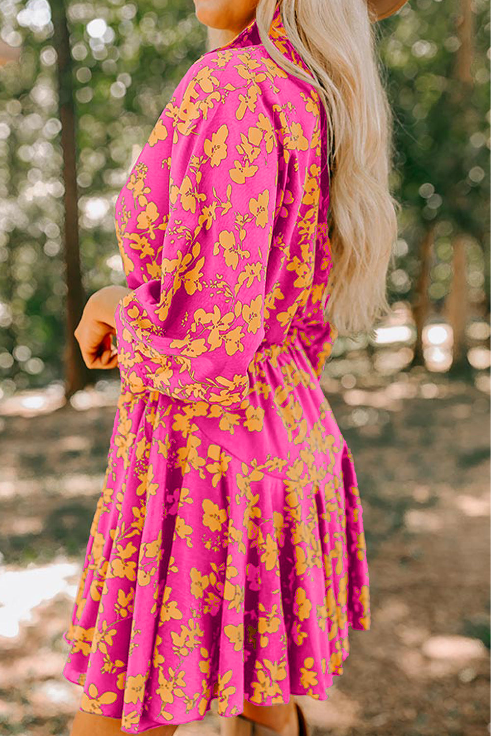 Floral Print Drawstring Waist Tunic Flowy Short Dress