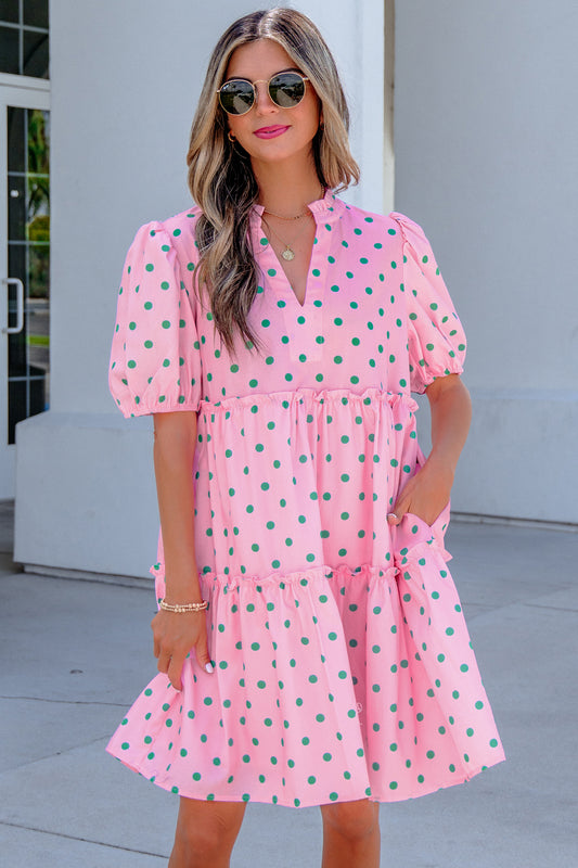 Womens Pink Polka Dot Mini Dress S to XL
