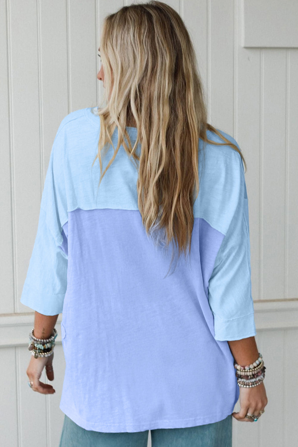 Flower Patched Exposed Seam Bracelet Sleeve Oversized T-Shirt