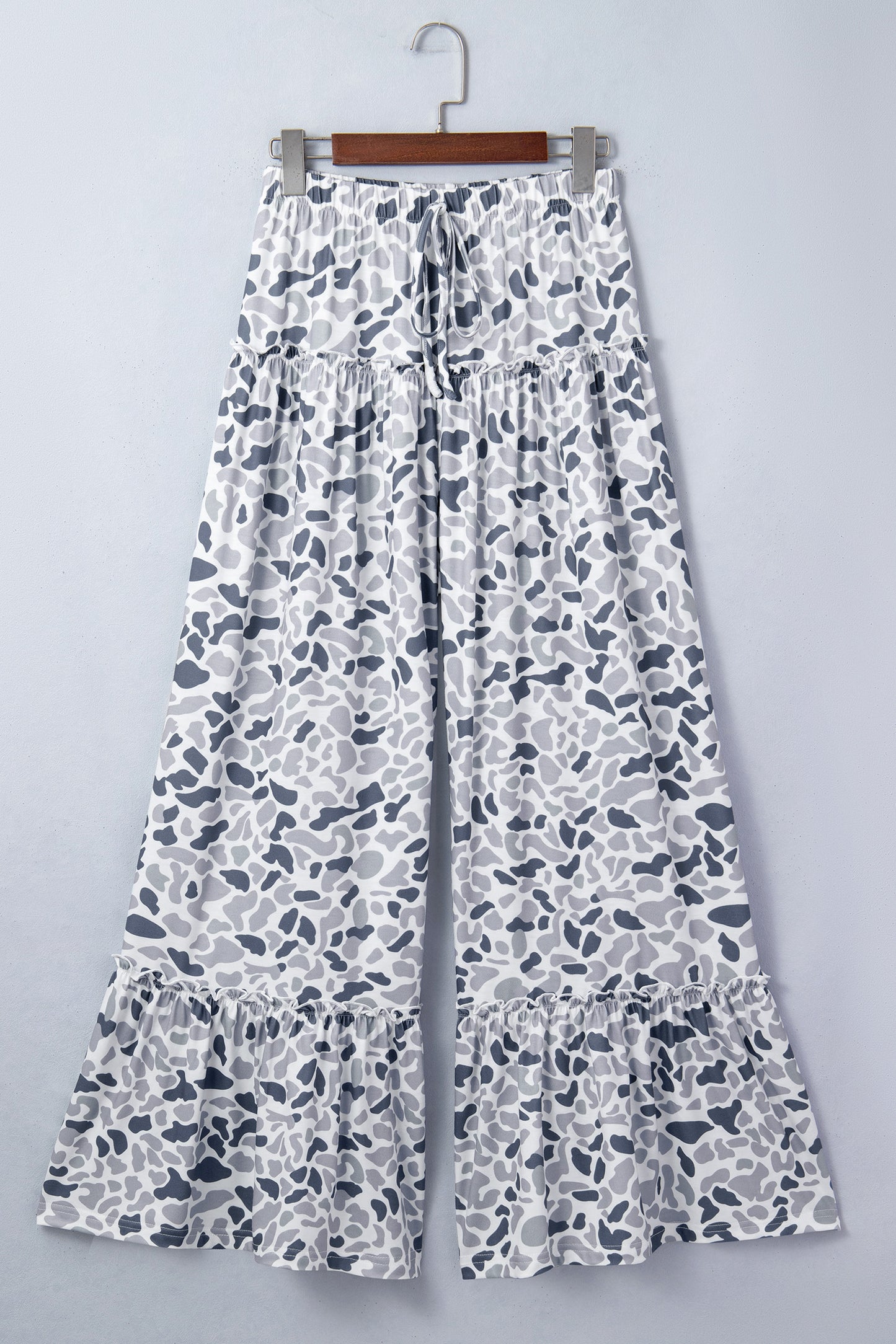 Beige Camo Print Elastic Waist Wide Leg Pants | S–XL