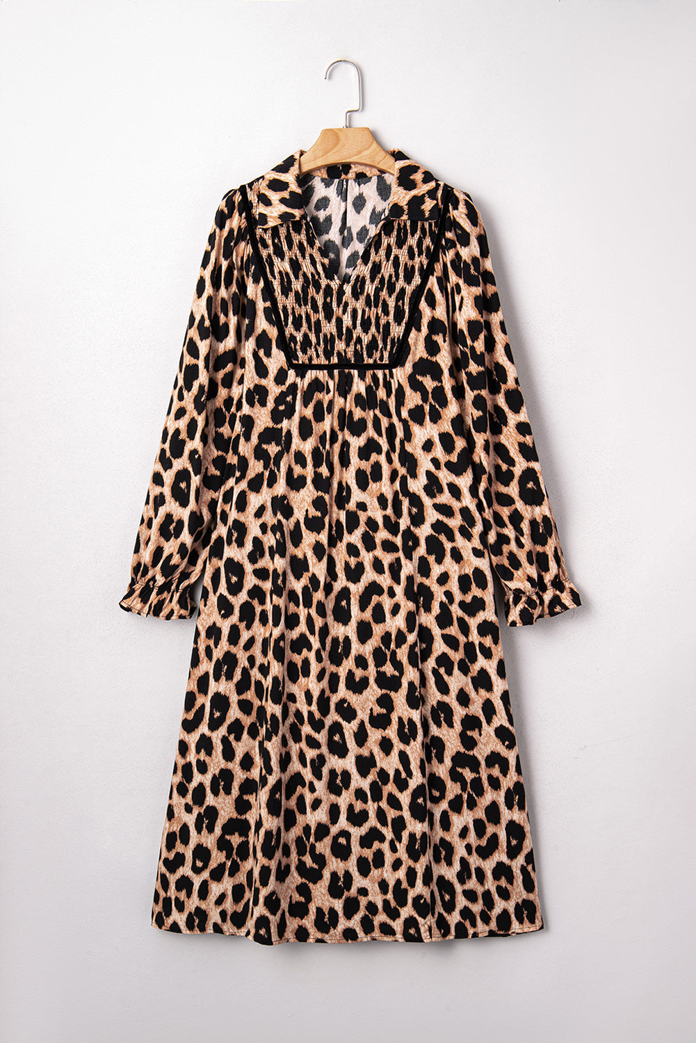 Leopard Print Smocked Detail Flowy Midi Dress | Brown | S–XL