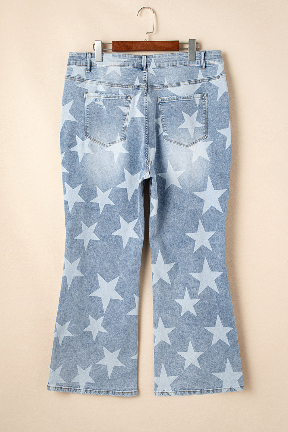 Star Print Multi-Button Slit Knee Distressed Jeans | Plus Size | Sky Blue | 1X–4X