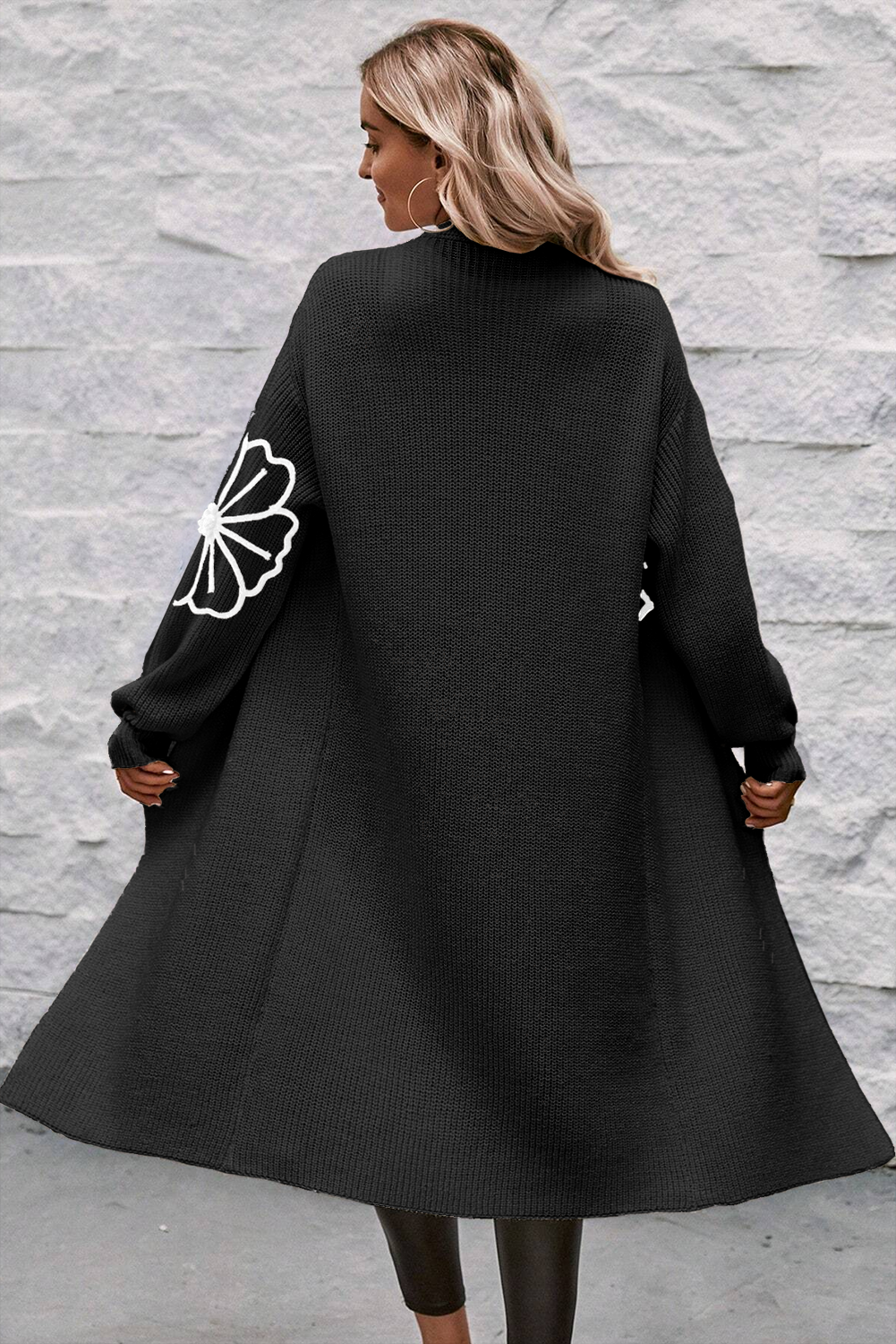 Black Floral Embroidered Duster Cardigan Women S–3XL
