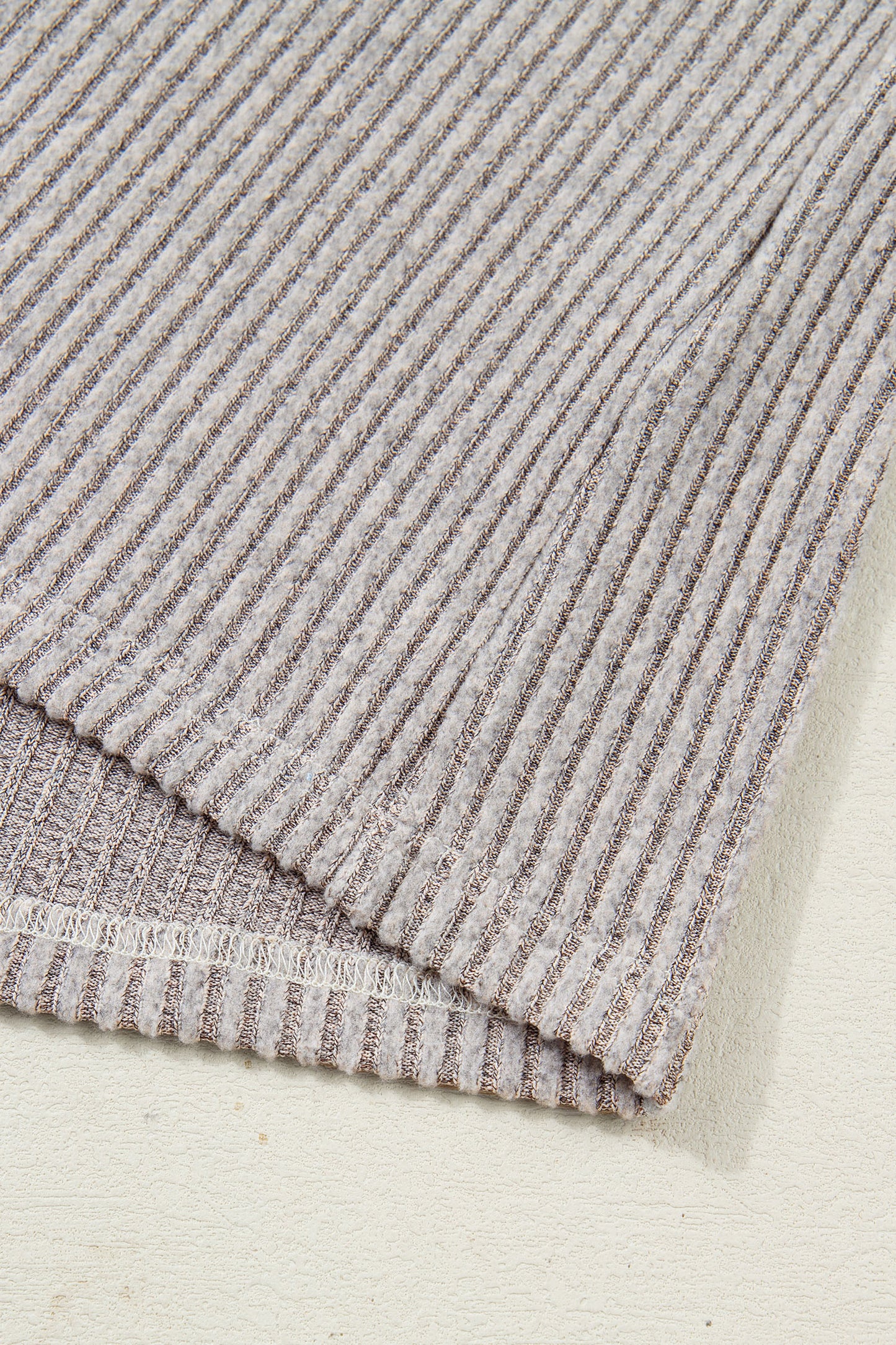 Ribbed V-Neck Bow Back Drop Shoulder Top in Light Taupe