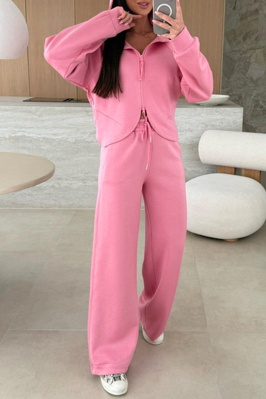 Zip-Up Hoodie & Drawstring Pants Tracksuit Set in Pink