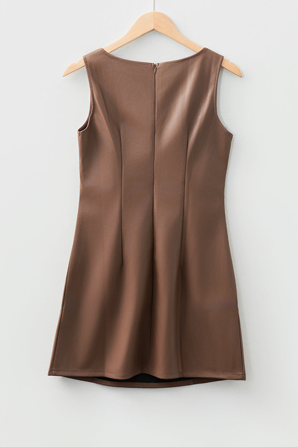 Vegan Leather Sleeveless Mini Dress in Coffee