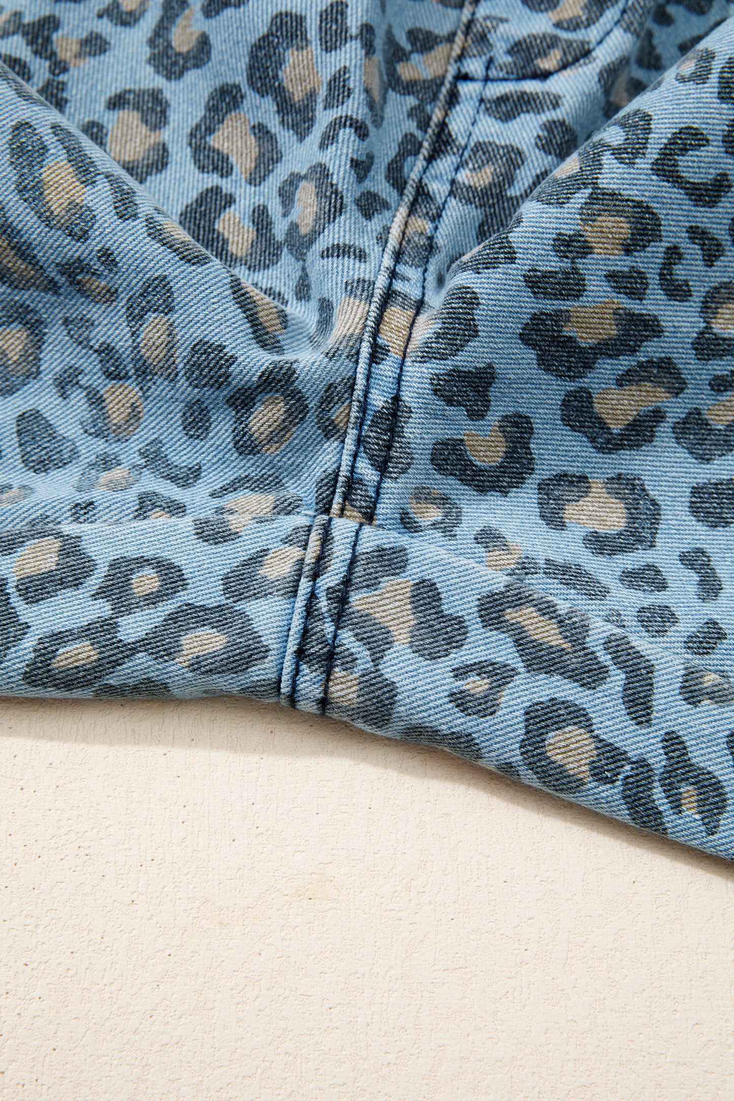 Leopard Print Wide Leg Drawstring Jeans in Blue
