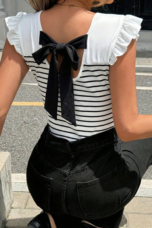 White Striped Ruffle Blouse Women S–XL