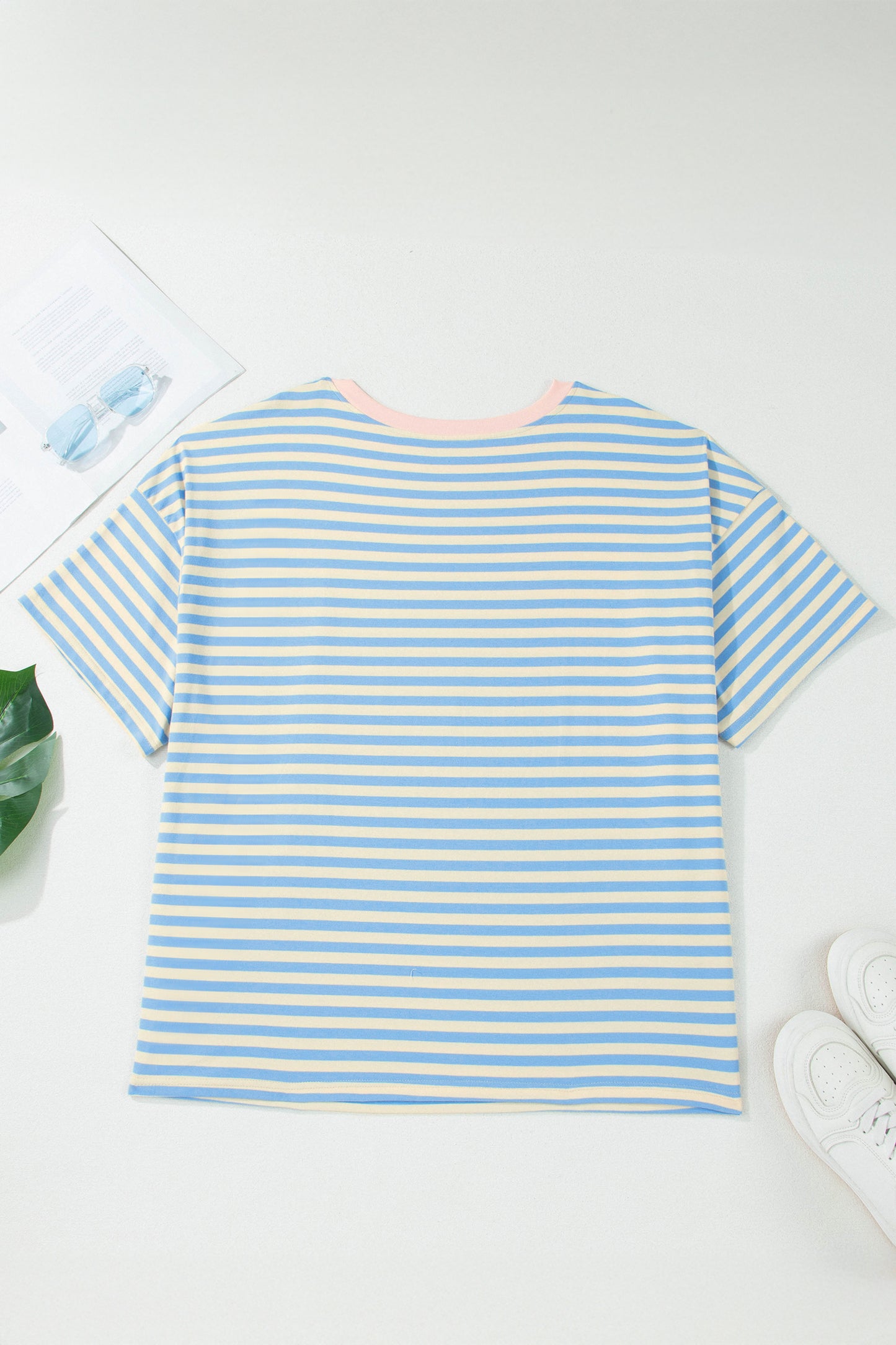 Plus Size Blue Stripe Drop Shoulder Tee Women 1X–4X