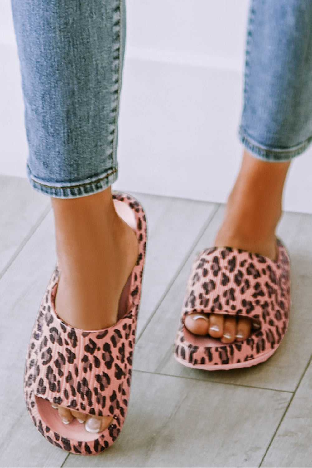 Pink Leopard Print Thick Sole Slip-On Flip Flops