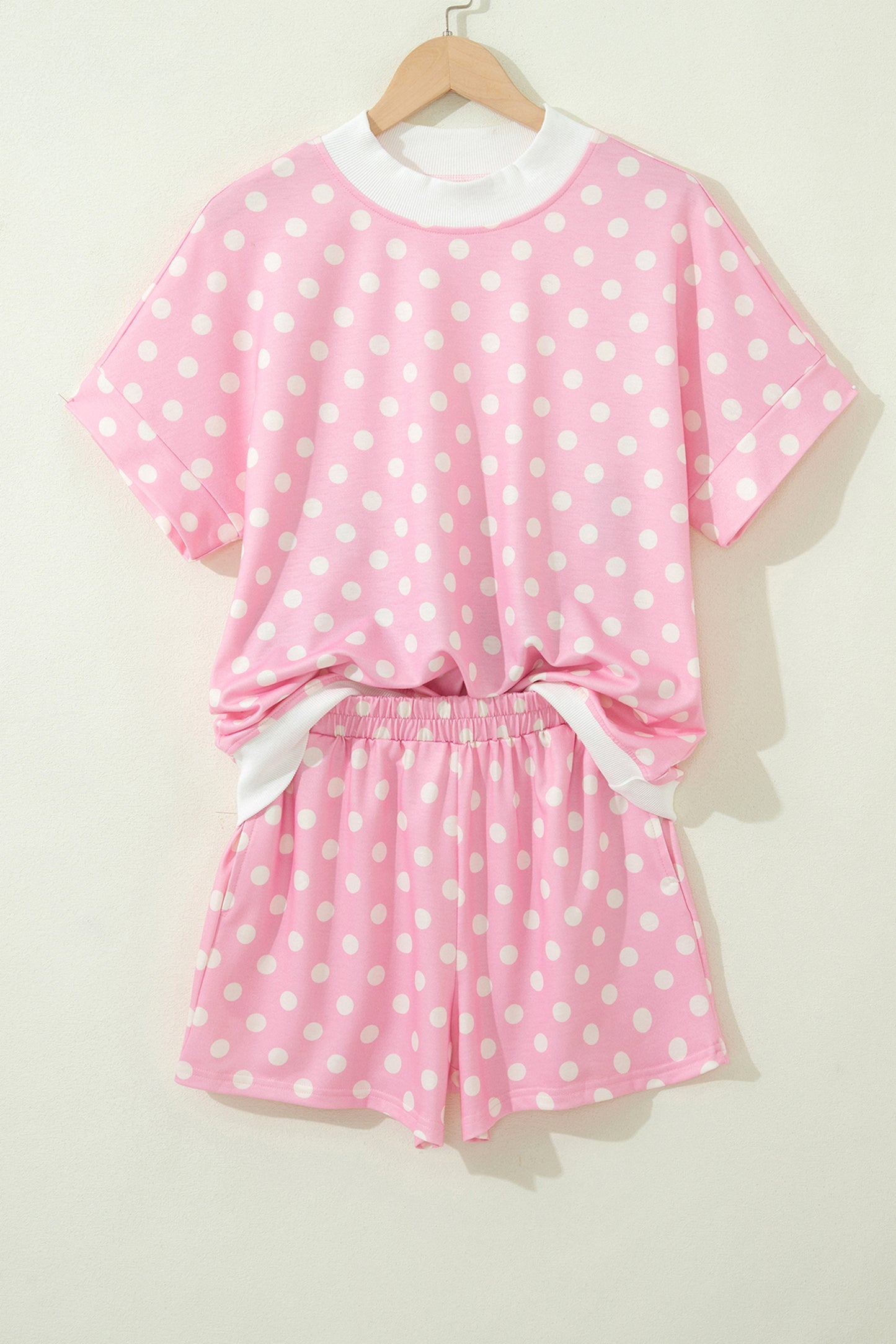 Polka Dot Mock Neck Two-Piece Short Set Women S–XL