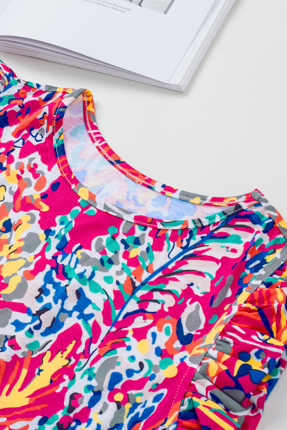 Rose Floral Print Ruffle Sleeve A-Line Blouse – Women's Feminine Summer Top (S–XL)