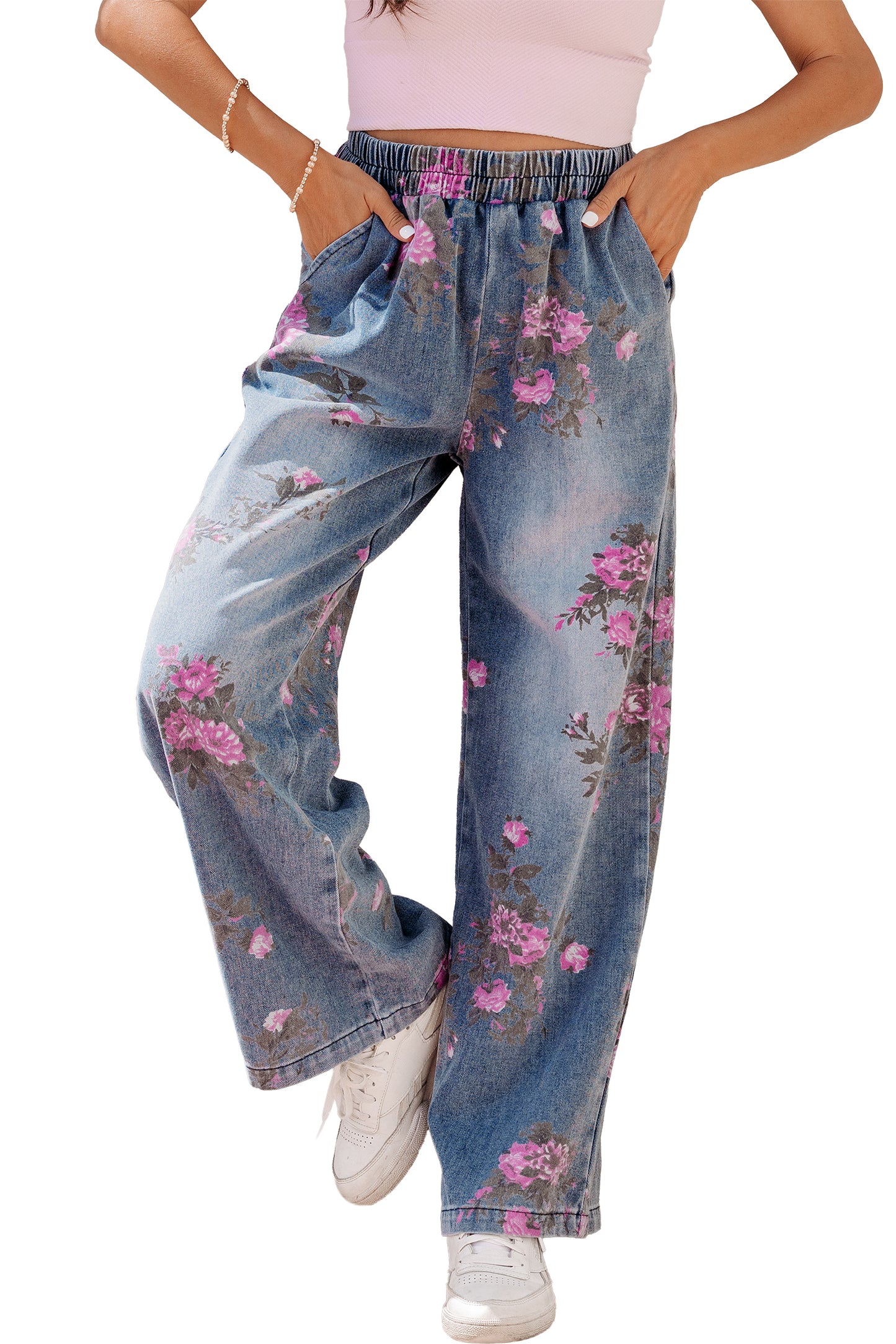 Floral Print Pull-On Jeans Women Size 4–16