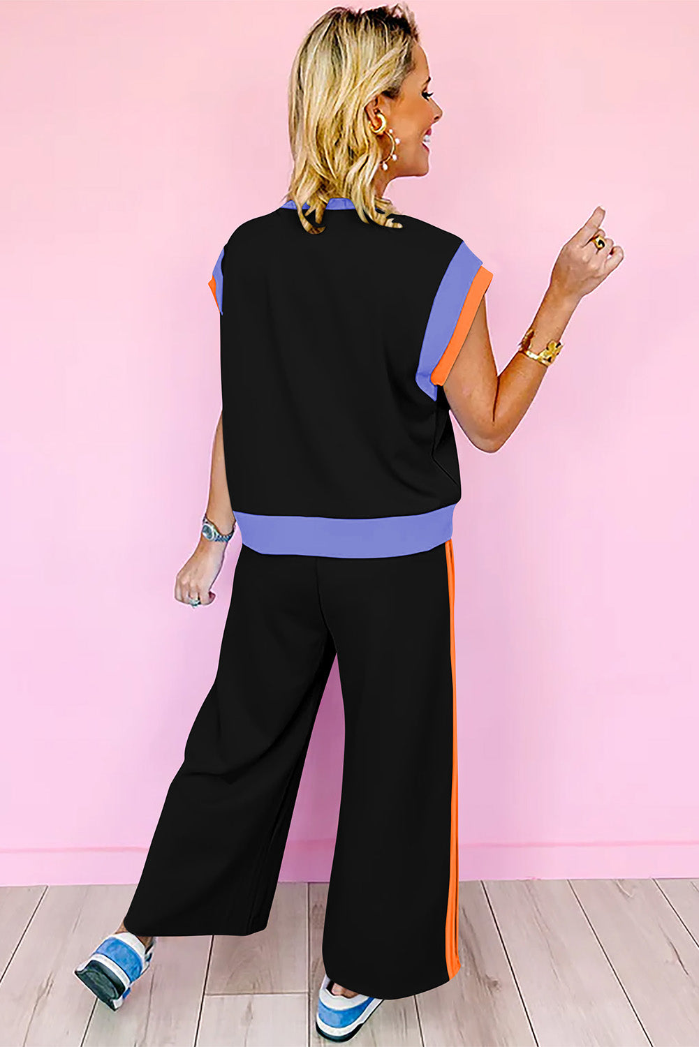 Color Block Crew Neck Cap Sleeve Top & Ankle Wide Leg Pants Set | S–2XL | 7 Colours