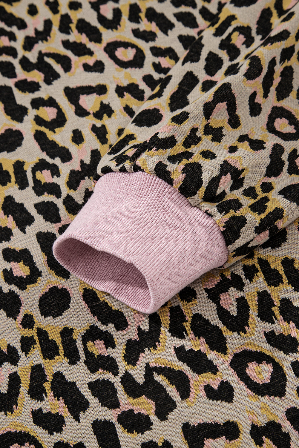 Leopard Print Contrast-Trim Long-Sleeve Pullover & Shorts Set | Pink