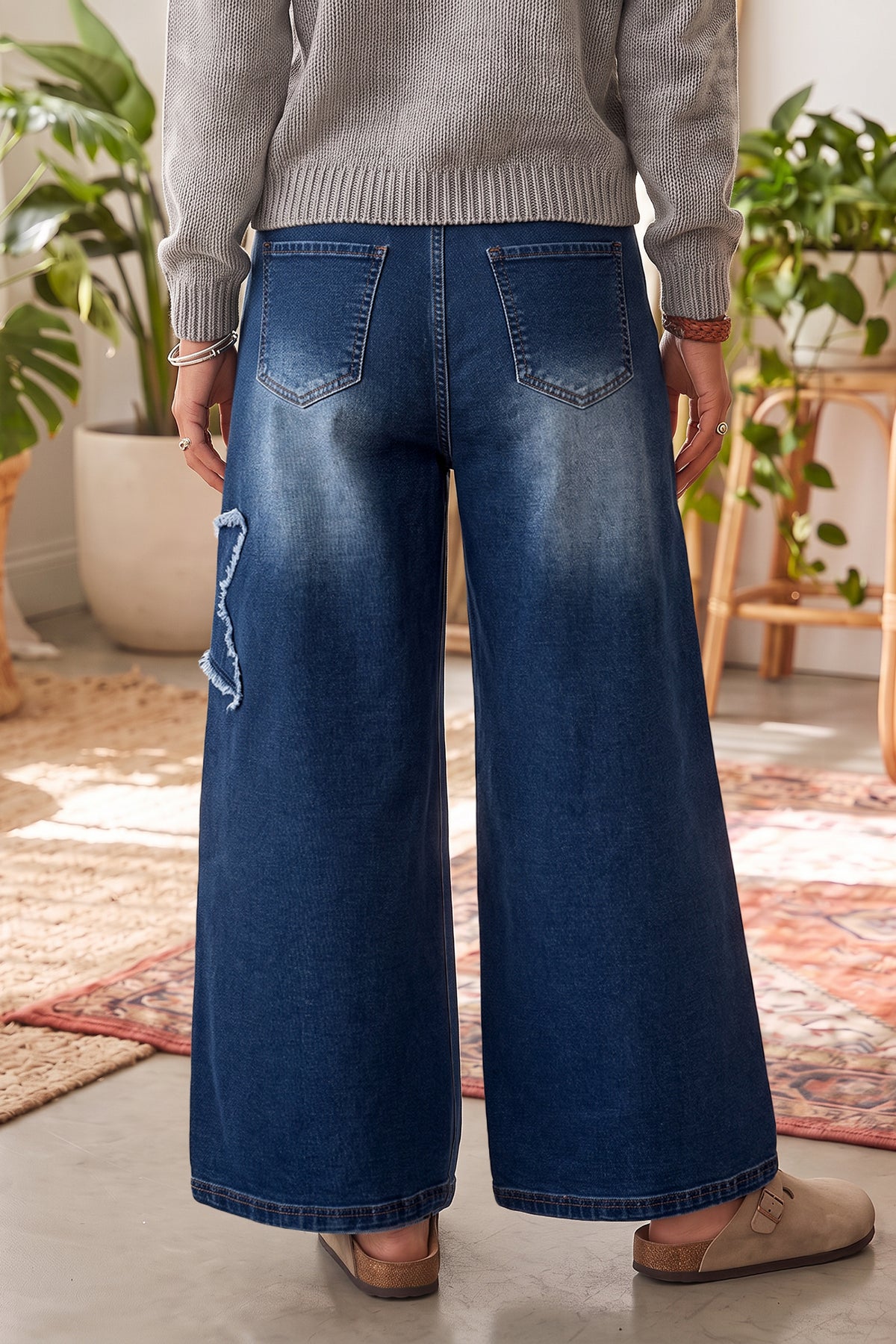 Women's Blue Star Wide Leg Jeans Size 4 to 16