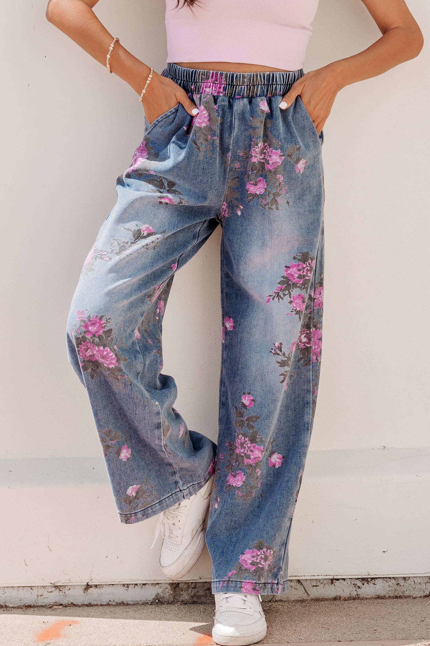 Floral Print Pull-On Jeans Women Size 4–16