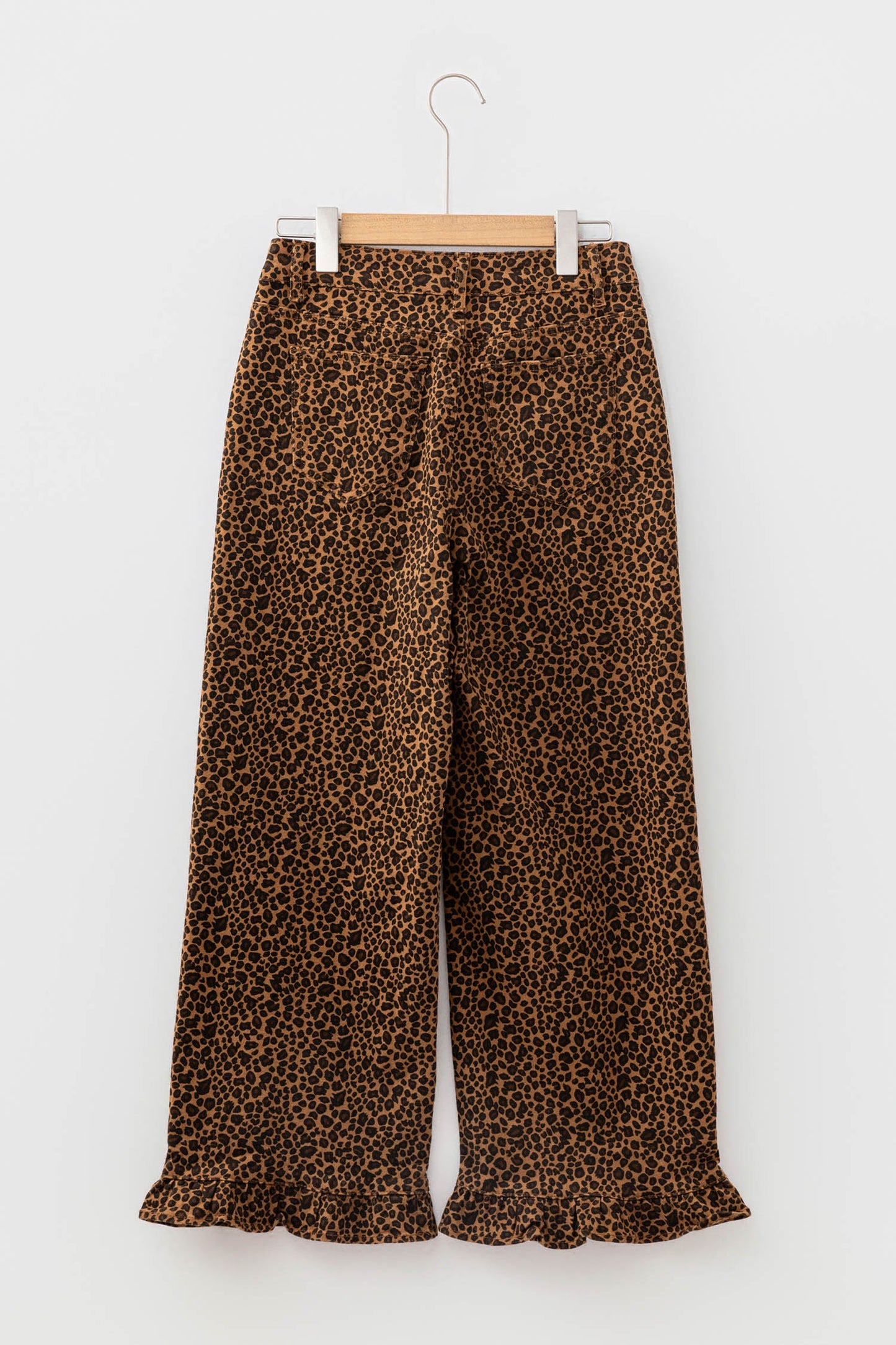 Womens Leopard Print Ruffled Hem Flare Jeans S–XL